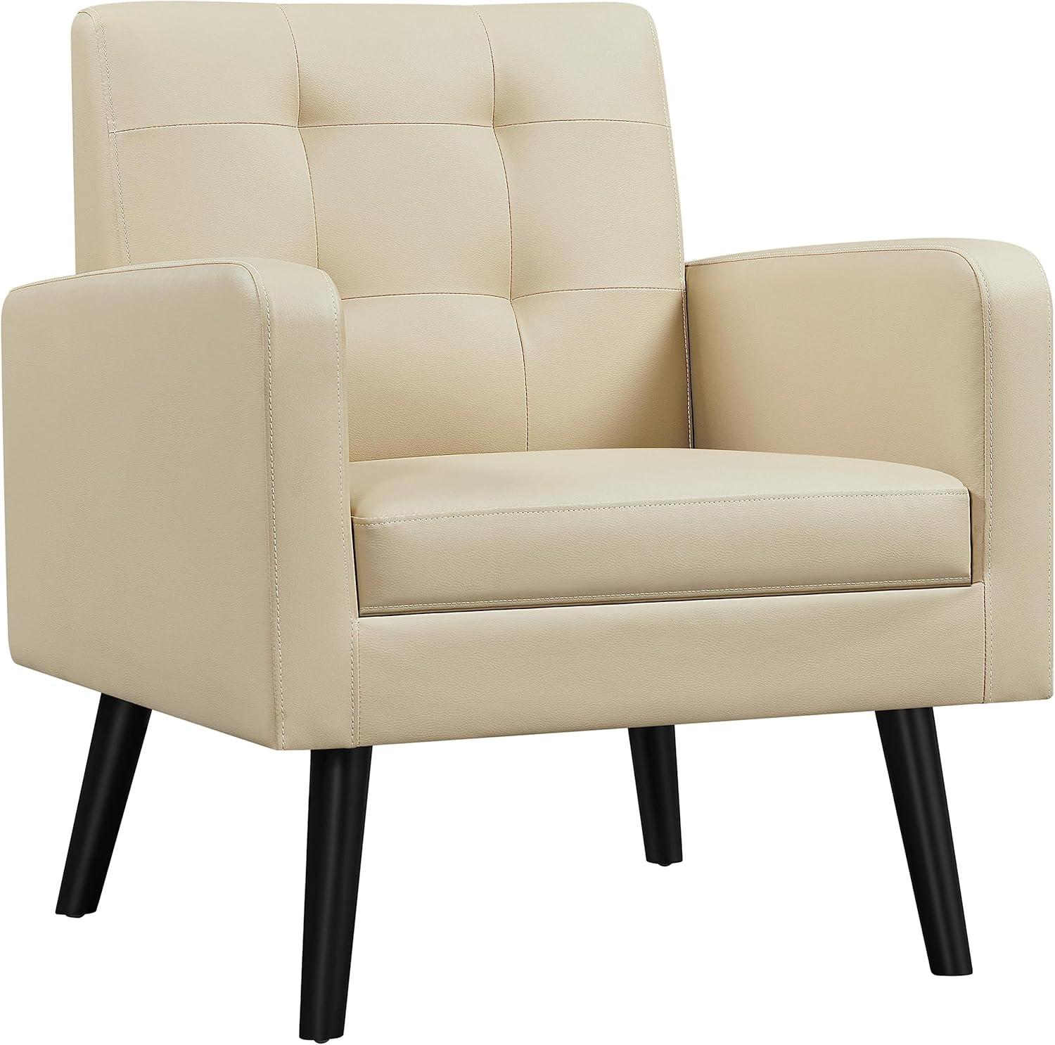 Yaheetech Modern Armchair Accent Chair Faux Leather Tufted with Solid Wood Legs