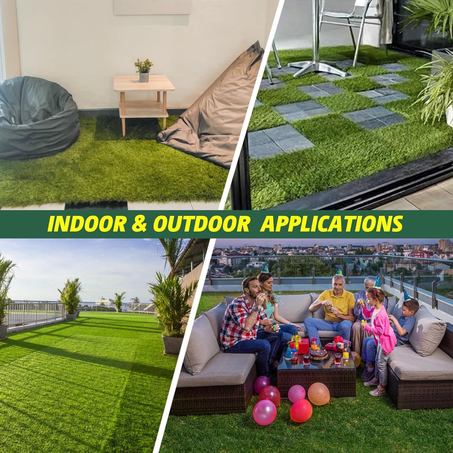 9 Pack 12" × 12" Artificial Grass Tiles - Self-Draining, Interlocking, and Easy to Install - Perfect for Patios, Balconies, Dogs, Pets, and Kids