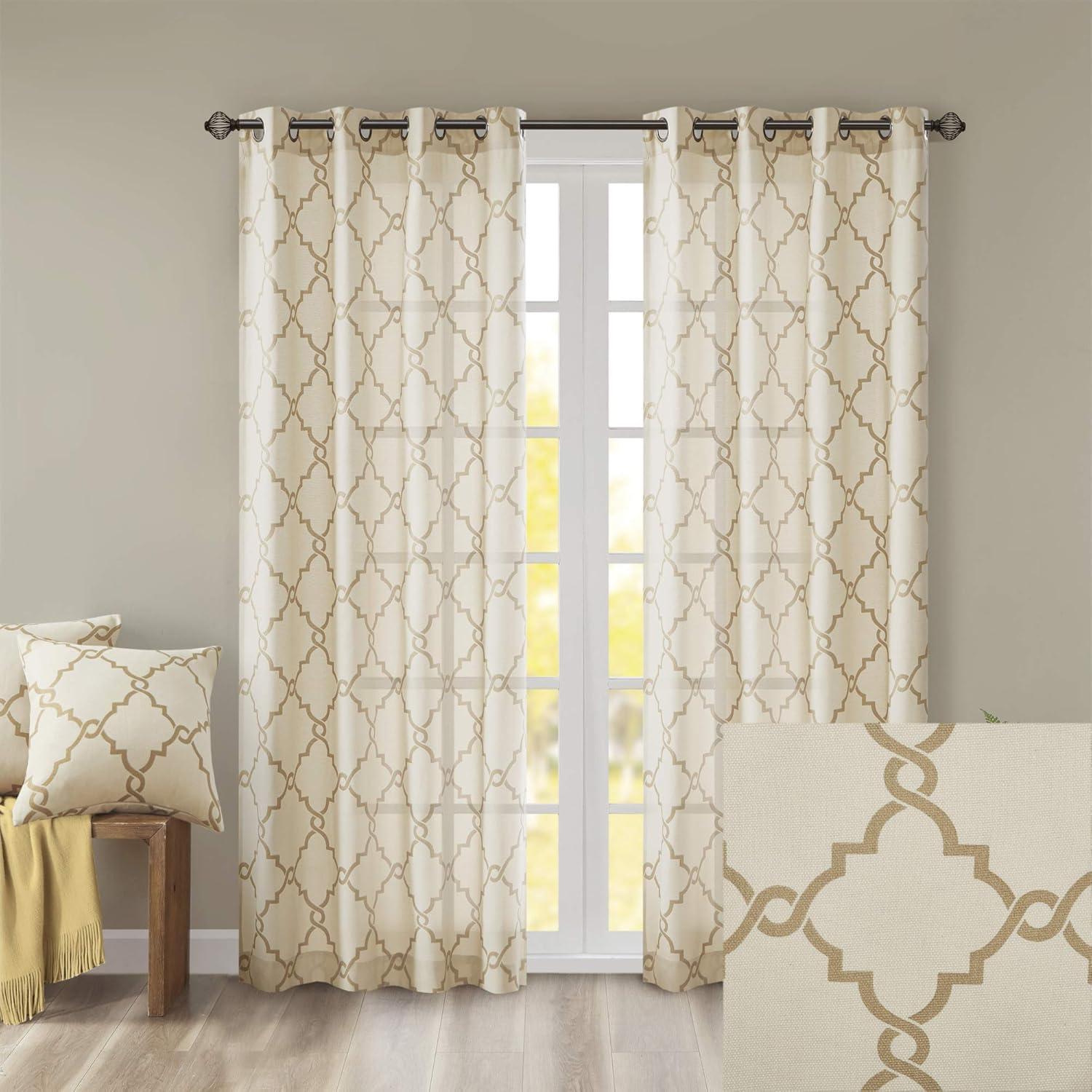 Fretwork Print Grommet Top Window Curtain Panel
