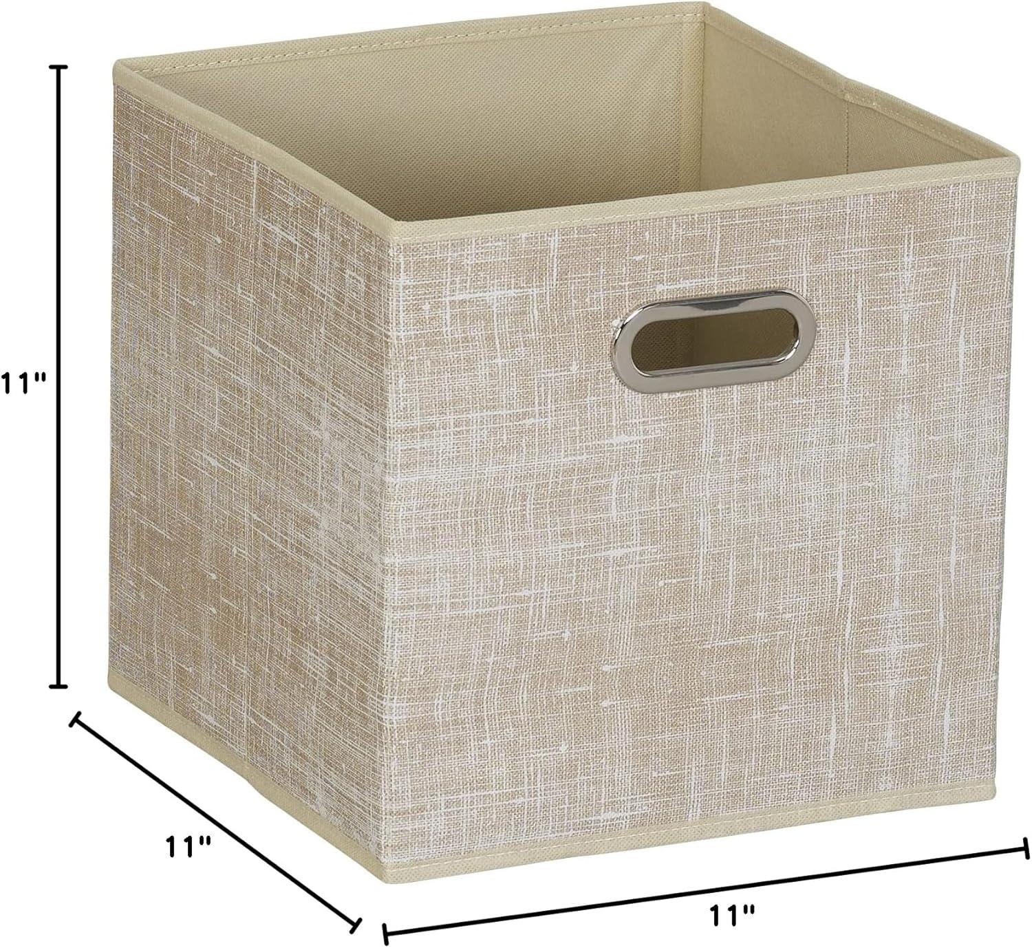 Household Essentials 11" Set of 6 Storage Bins Tan Mix: 11in Polyester Canvas, Folds Flat, No Assembly, Beige