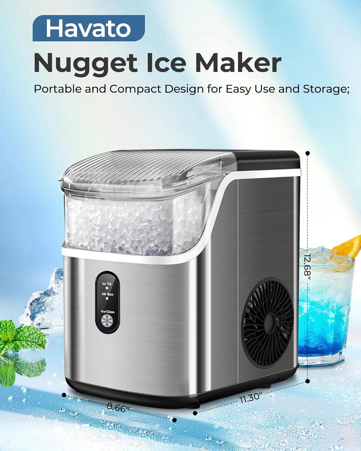 Silver Portable Countertop Nugget Ice Maker with Ice Scoop