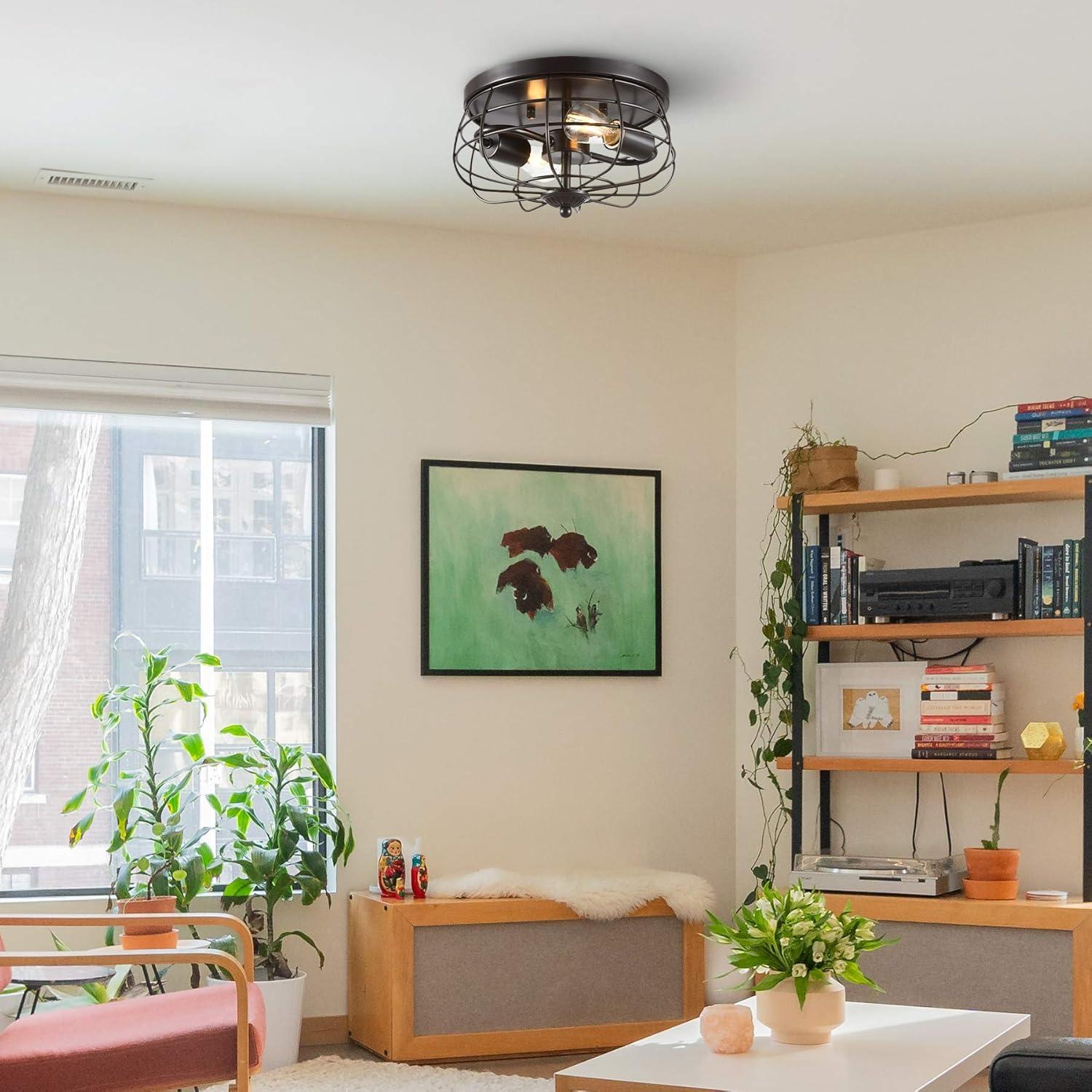 VONLUCE Flush Mount Ceiling Lights, 2-Light Hallway Ceiling Lighting Fixtures, 11 inch Farmhouse Metal Cage Ceiling Lights for Entryway Kitchen, Adjustable Lamp Holders, ETL, 2 pcs, Oil-Rubbed Bronze