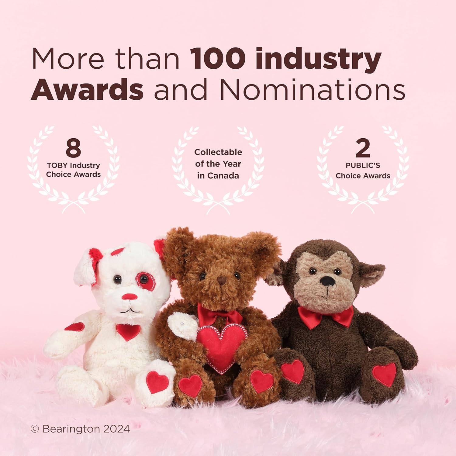 Bearington Pink Plush Stuffed Animal Teddy Bear with Hearts, 8.5 inches