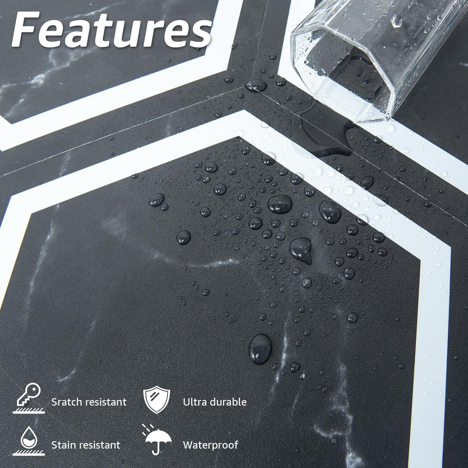 Art3d 30-Pack 11.8" x 10.2" Black Marble Hexagon Peel and Stick Flooring Tile, Self Adhesive Waterproof Vinyl Floor Tile