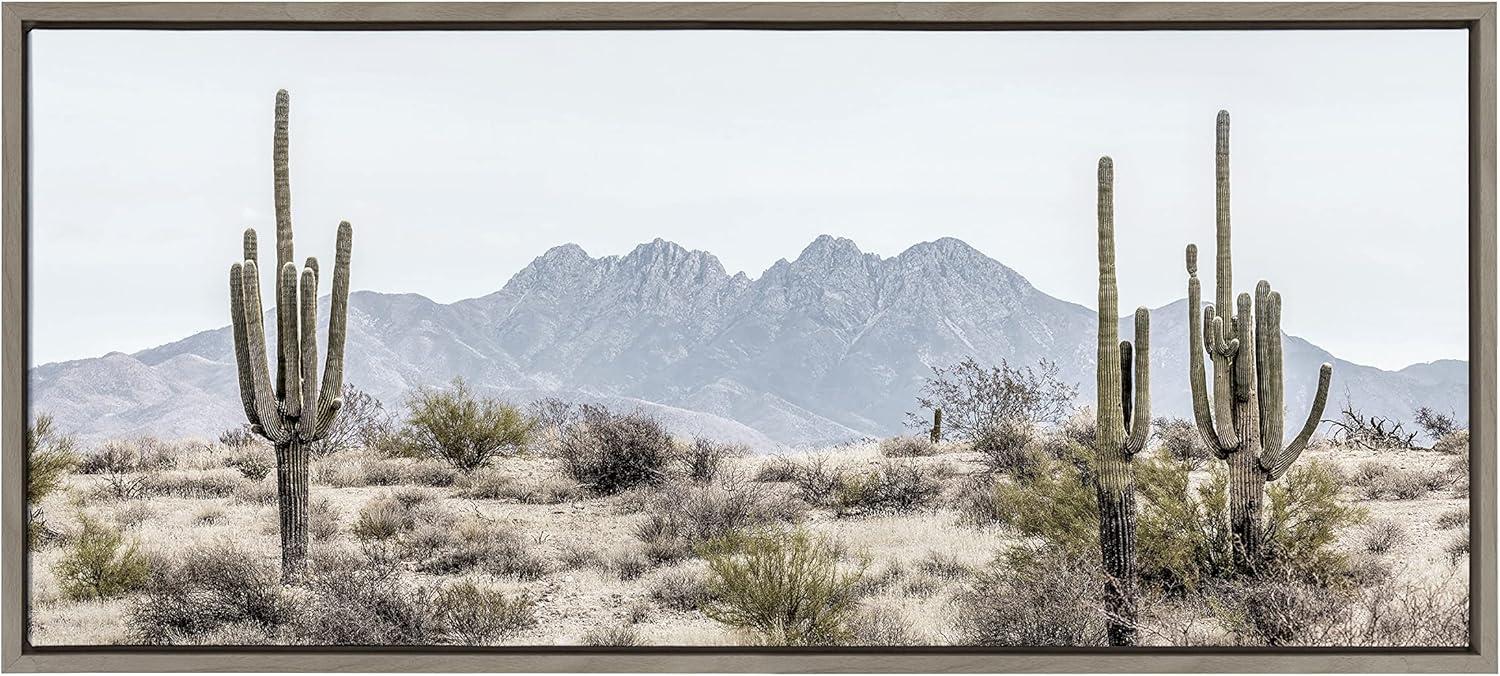 Kate and Laurel - Sylvie Tall Saguaro Cacti Desert Mountain Framed Canvas by The Creative Bunch Studio