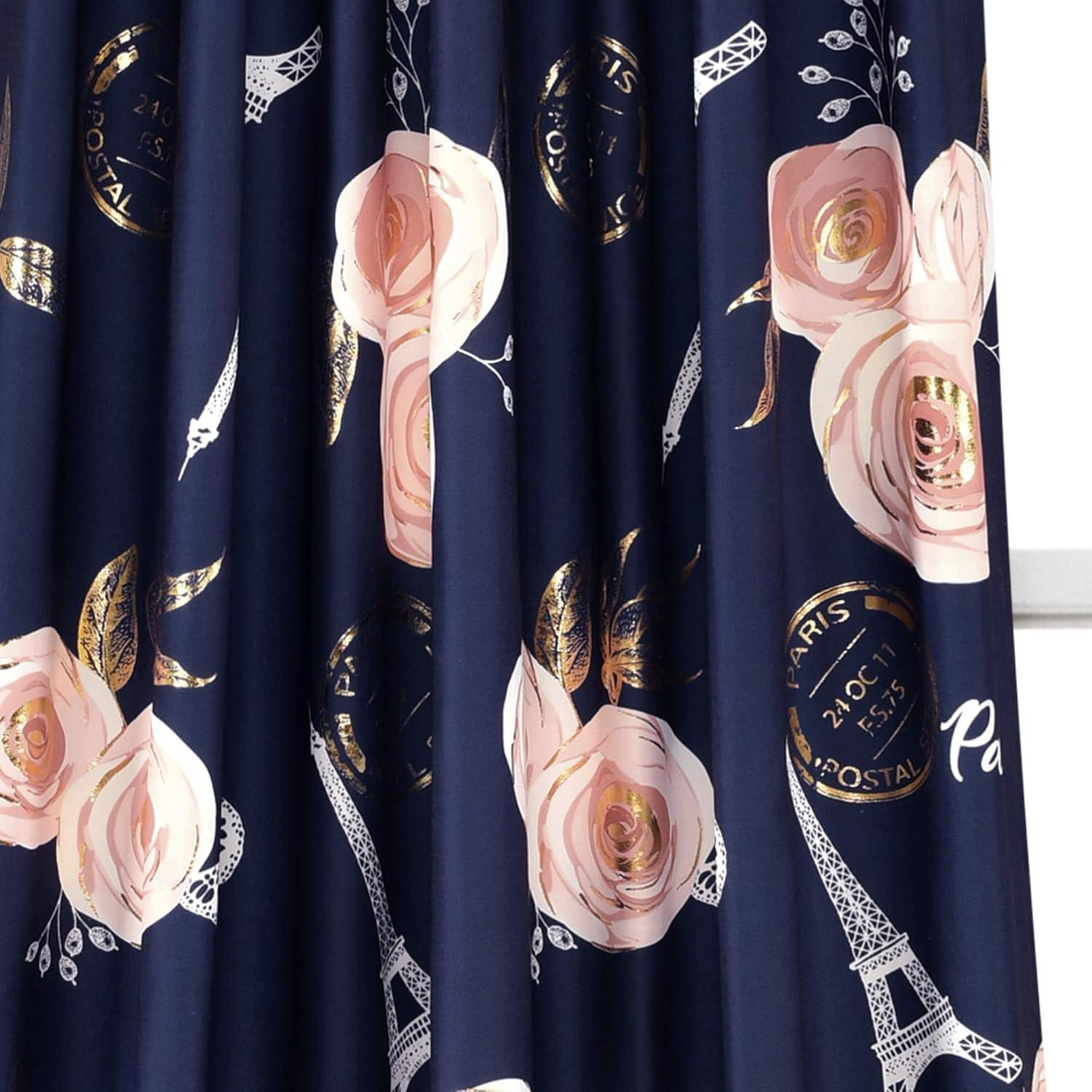 Lush Decor Vintage Paris Rose Butterfly Script Floral Semi-Sheer Curtain (Set of 2)