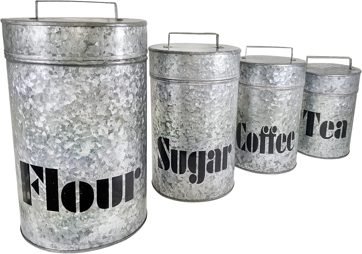 Galvanized Canisters with Lids - Kitchen - Set of 4