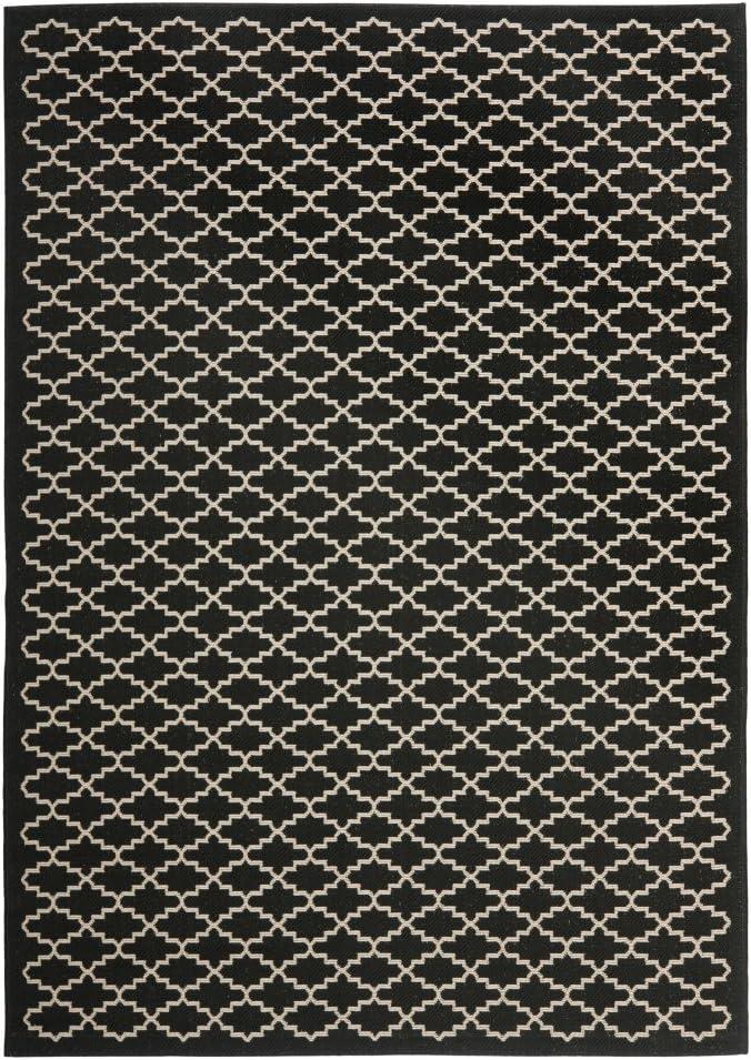 Black and Beige Square Synthetic Indoor/Outdoor Area Rug