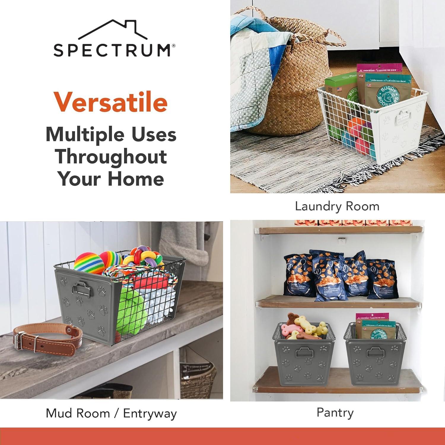 Spectrum Diversified Macklin Paws Medium Basket Dark Gray: Metal Utility Storage, Portable, 10.4" H x 17.5" D, Multicolored