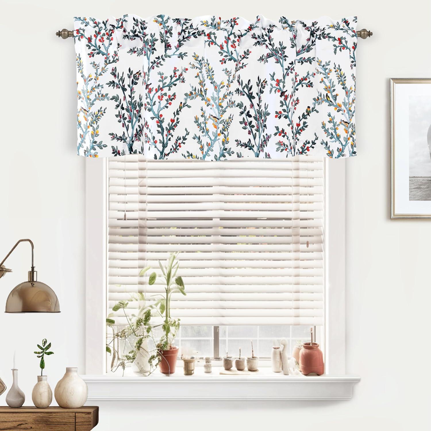 DriftAway Jasmine Watercolor Flower Pattern Window Curtain Valance, Rod Pocket, 52"x18"+2" header (Multi)