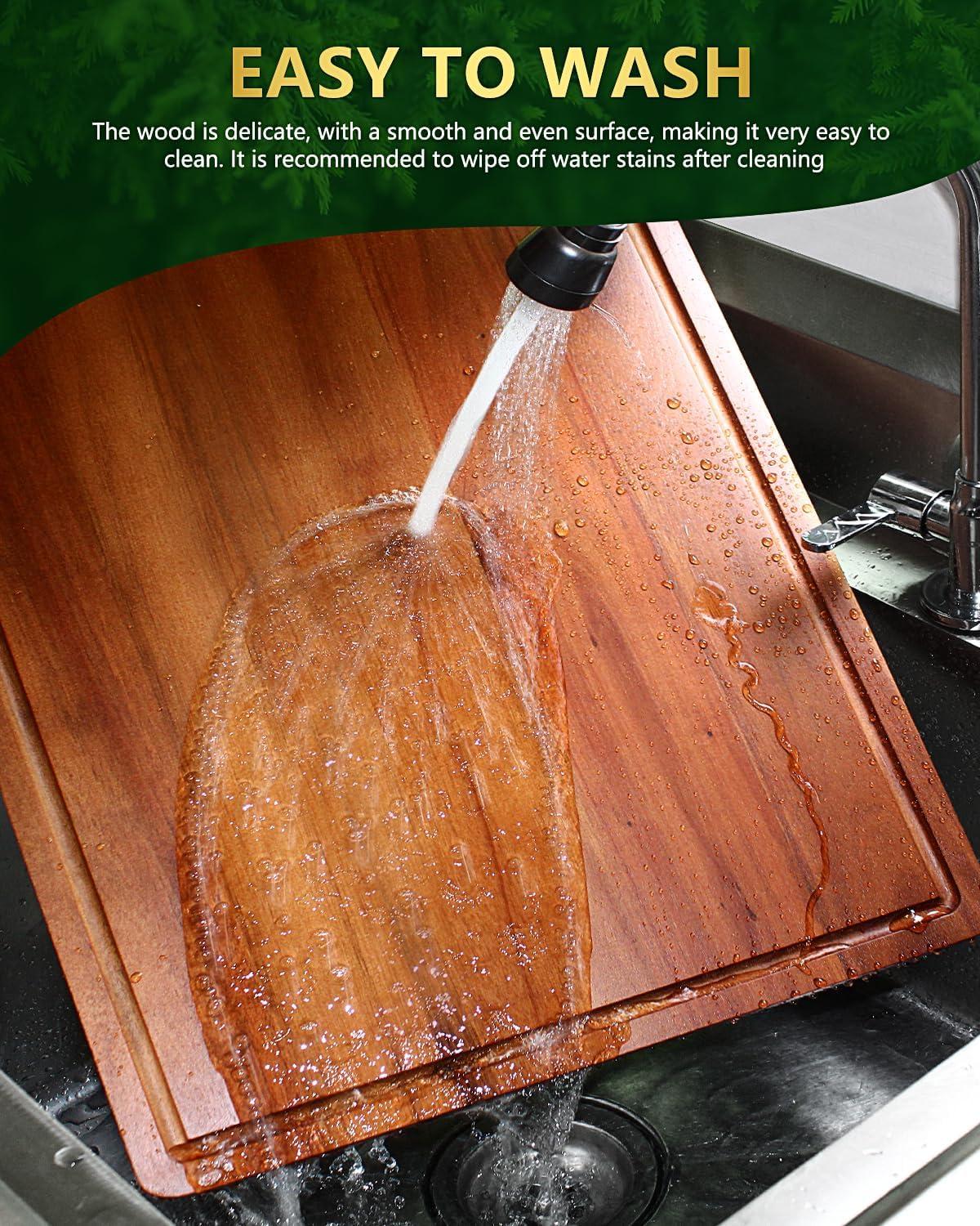 Tzou Large Wood Cutting Board with Premium Edge Grain Construction, Thick Sustainable Butcher Block with Juice Groove, 100% Organic Wood Chopping Board 20*15*1.5 inch