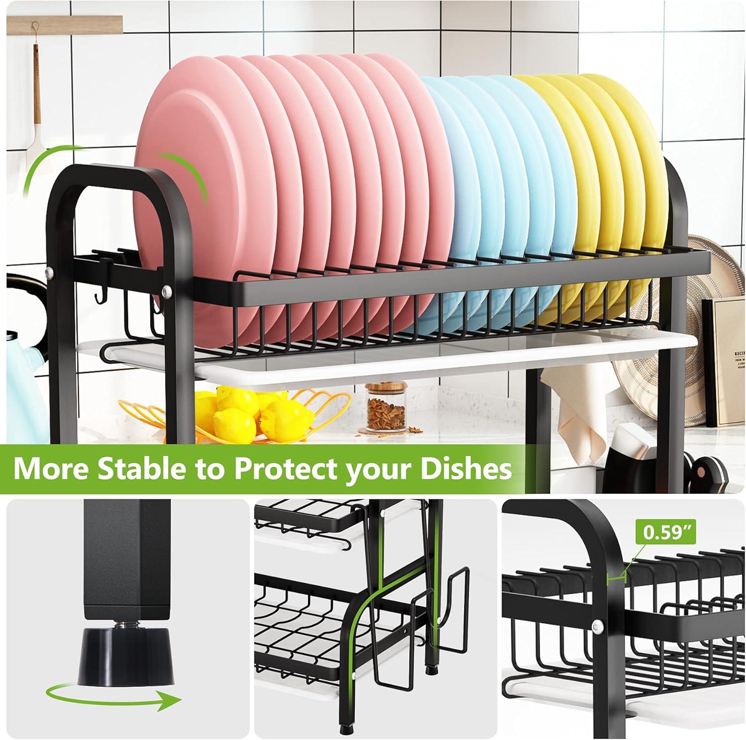 Cipaher Dish Drying Rack 3 Tier Dish Rack with Tray Utensil Holder Large Capacity for Kitchen Counter Organizer Storage