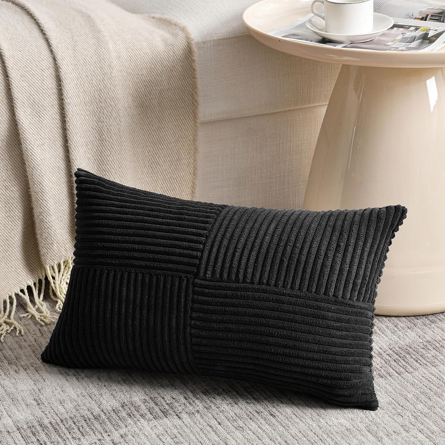 Fancy Homi Pack of 2 Sage Green Lumbar Decorative Throw Pillow Covers 12x20 Inch for Living Room Couch Bedroom, Soft Corduroy Rectangle Solid Cushion Case 30x50 cm, Rustic Farmhouse Boho Home Decor