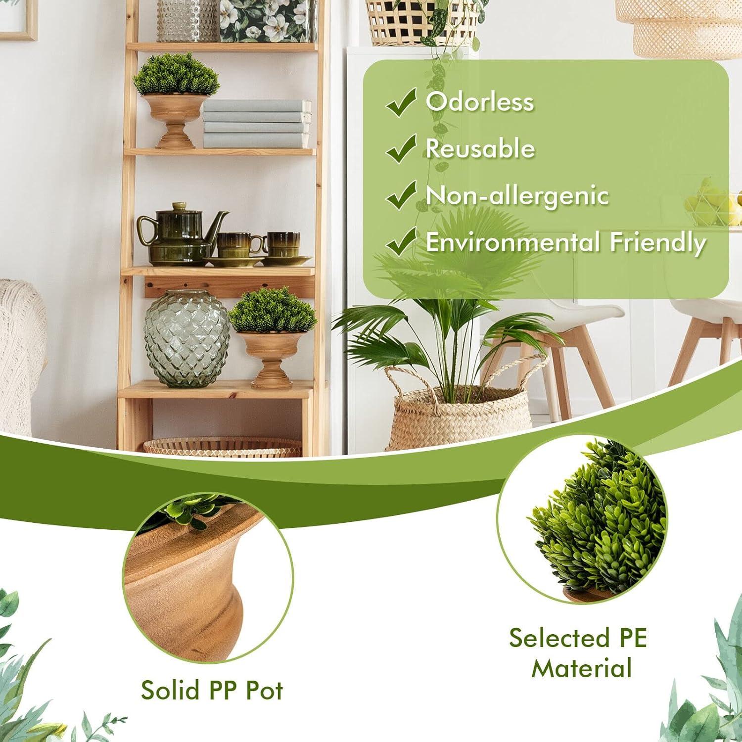 Costway 4-Pack Artificial Plants Fake Mini Potted Plant Small Greenery Decor for Indoor
