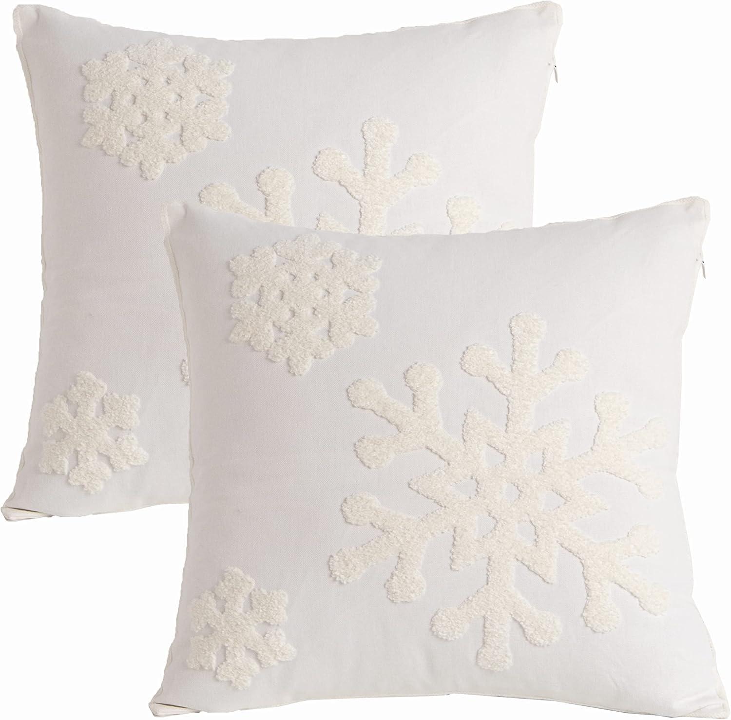 White Cotton Embroidered Snowflake Euro Pillow Covers