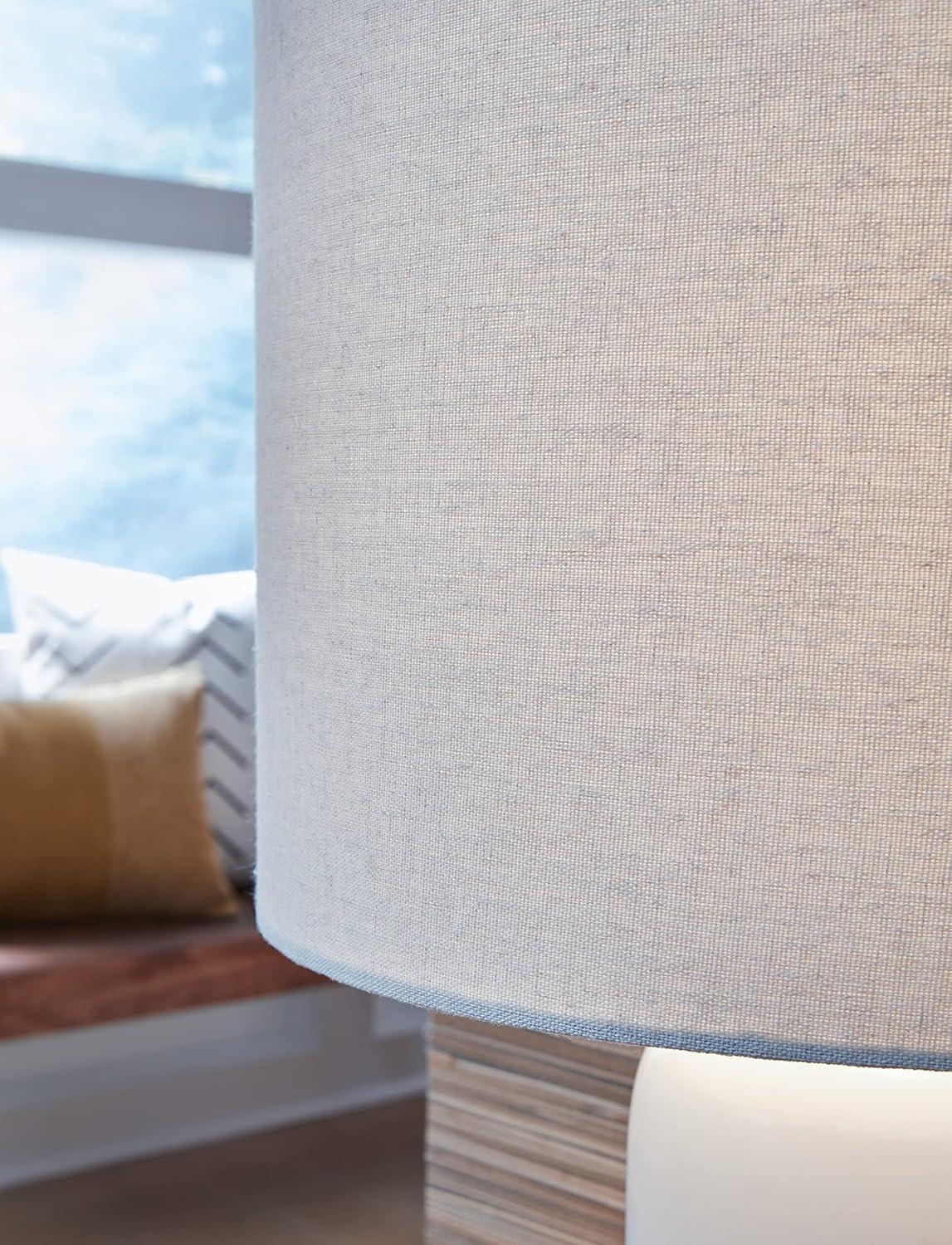 Signature Design by Ashley Lemrich Table Lamp Blue/White: Ceramic Base, Drum Shade, 3-Way Rotary Switch