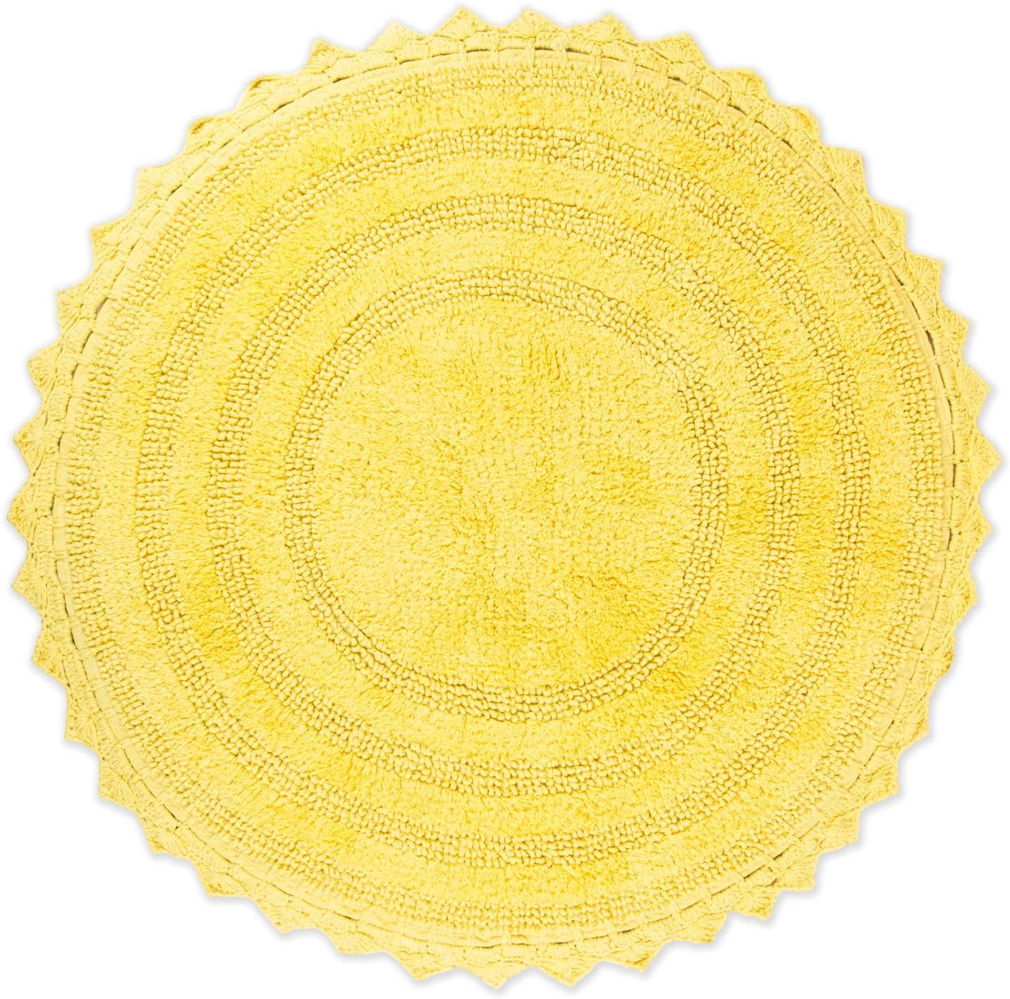 Plush Cotton 28" Yellow Round Crochet Bath Mat