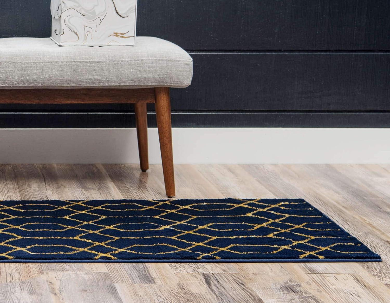 Glam Navy Blue Gold Area Rug