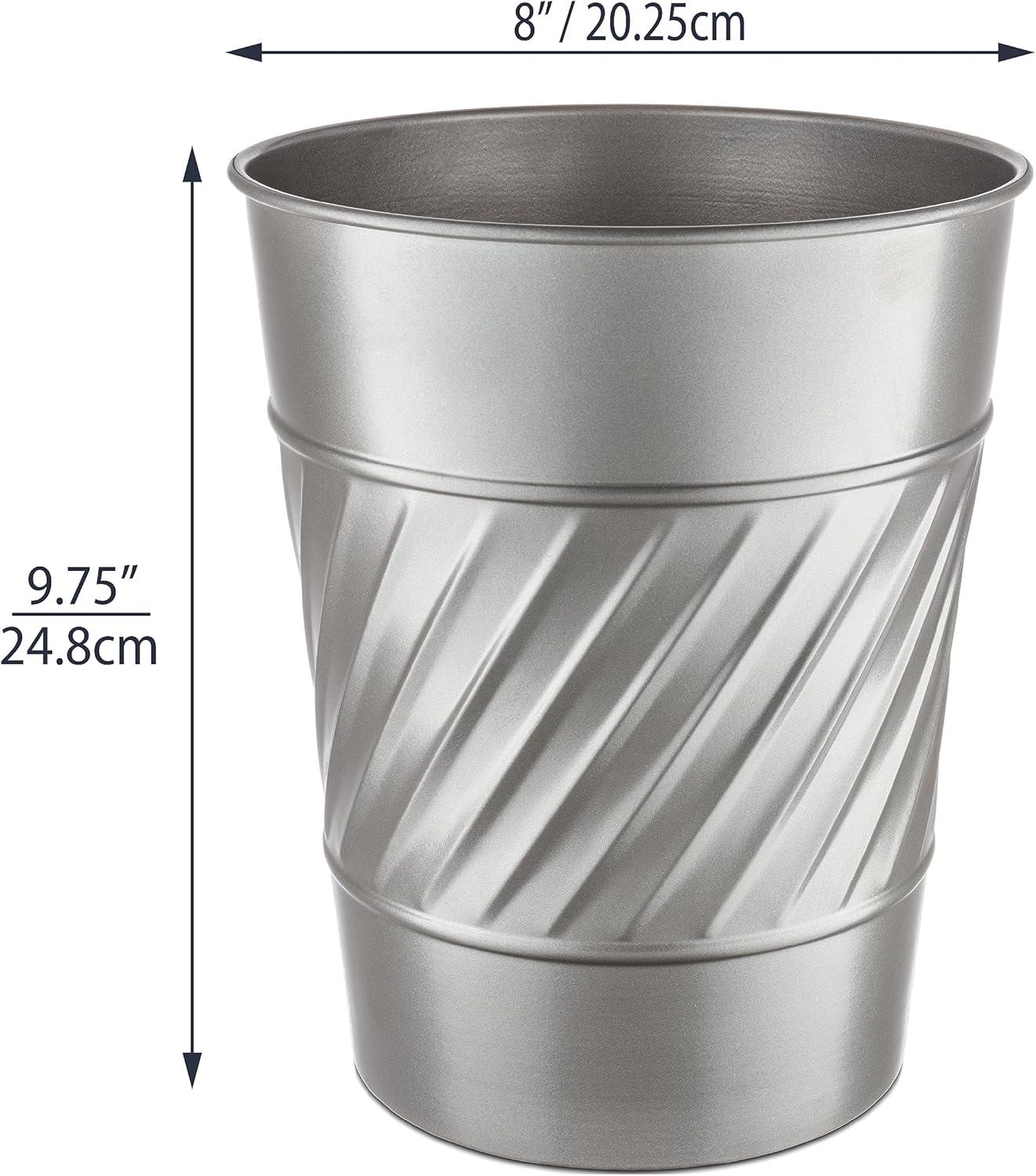 Pewter Wave Embossed Metal Cylindrical Waste Basket