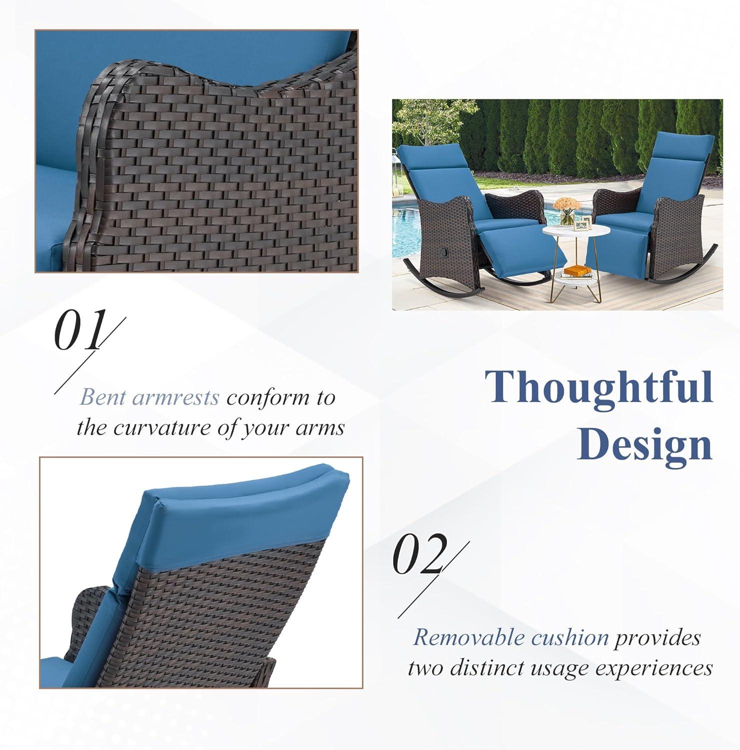 Outdoor Chair Set of 2,Adjustable Balcony Chair,Navy Blue