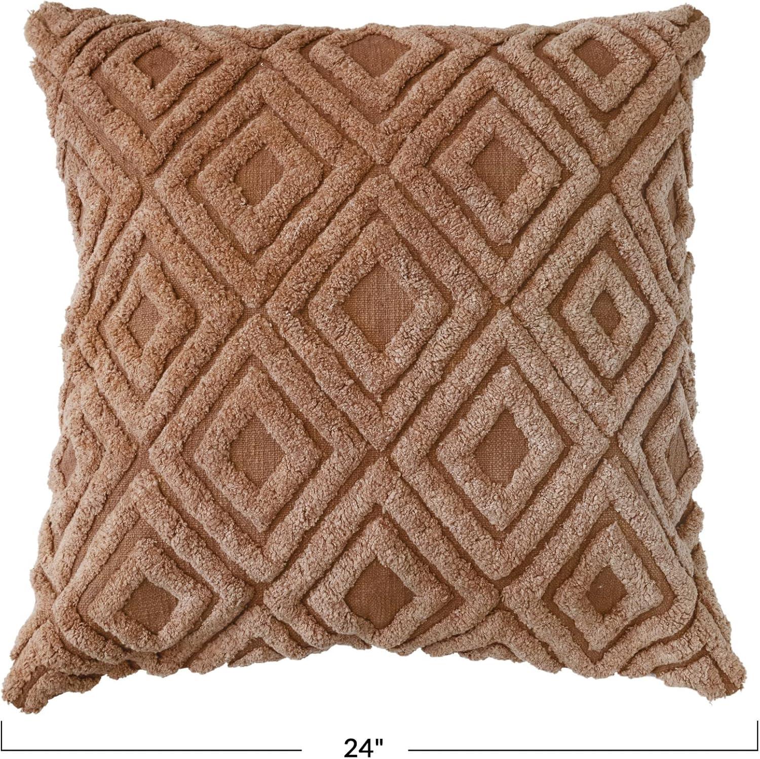 Bloomingville Cotton Throw Pillow with Tufted Diamond Pattern, Brown