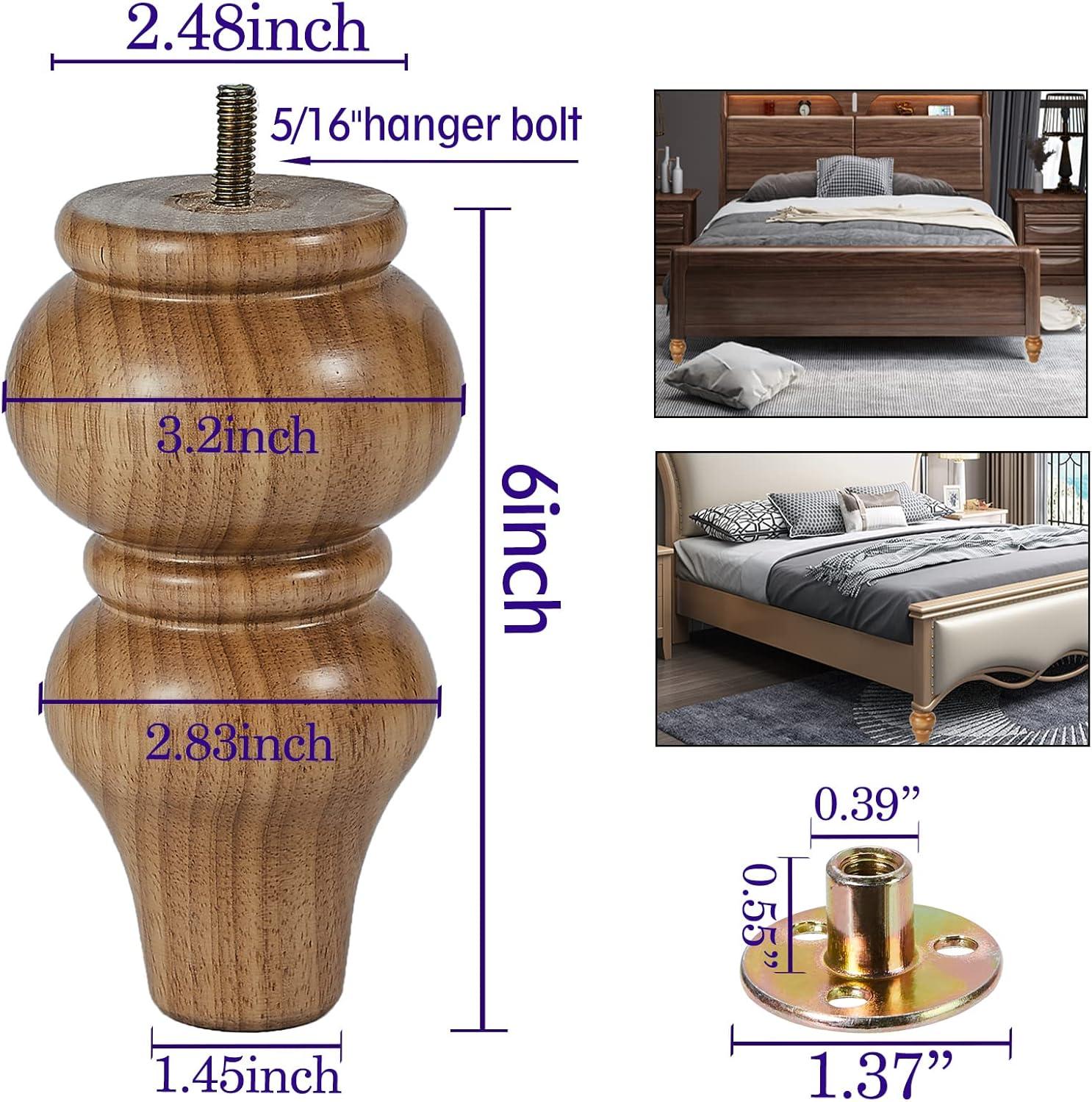 Wood Furniture Legs-Round Couch Legs, Sofa Legs Set of 4,Couch Legs Replacement,for Chair Legs Dresser Legs Cabinet Legs(6 inch Wood Color)
