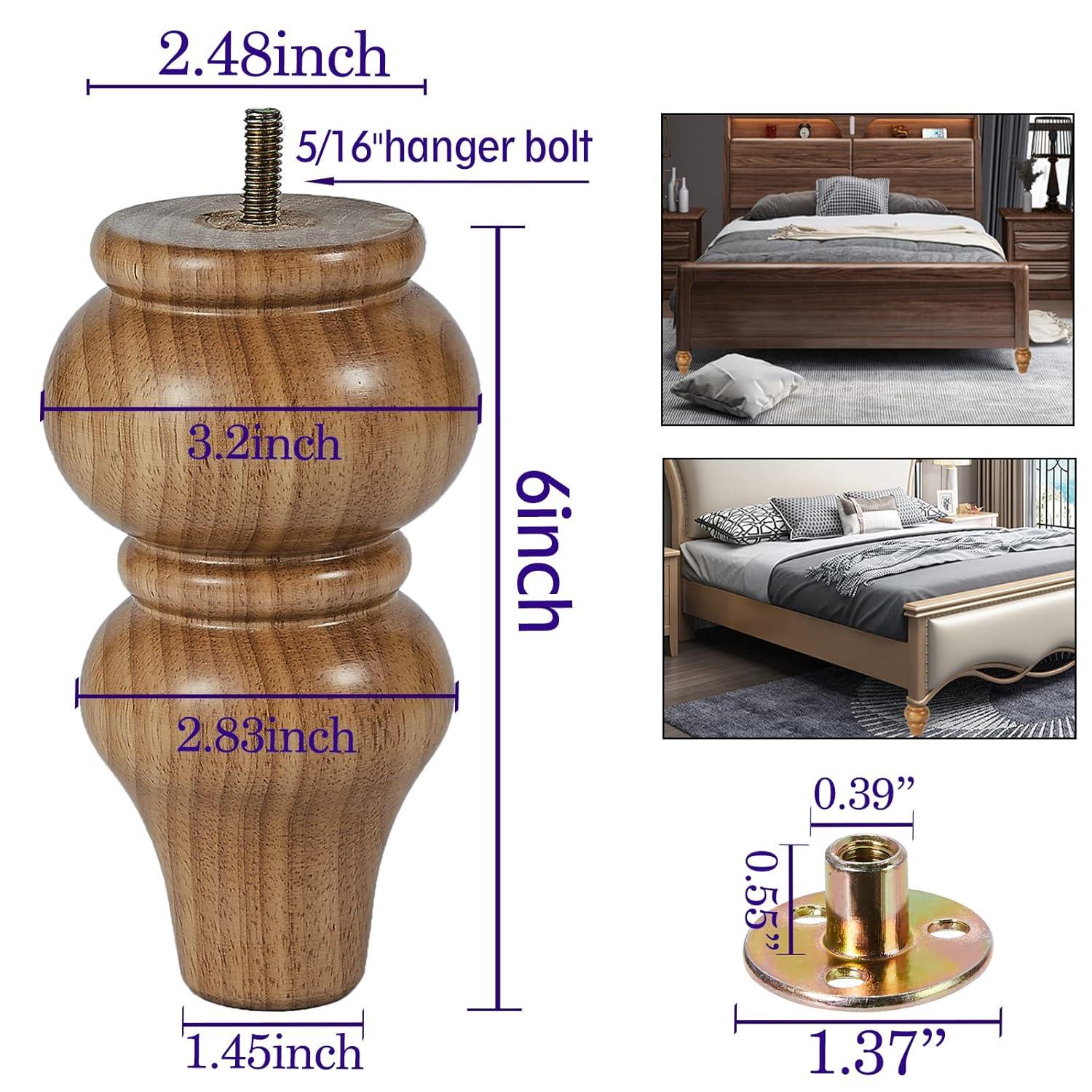 Wood Furniture Legs-Round Couch Legs, Sofa Legs Set of 4,Couch Legs Replacement,for Chair Legs Dresser Legs Cabinet Legs(6 inch Wood Color)