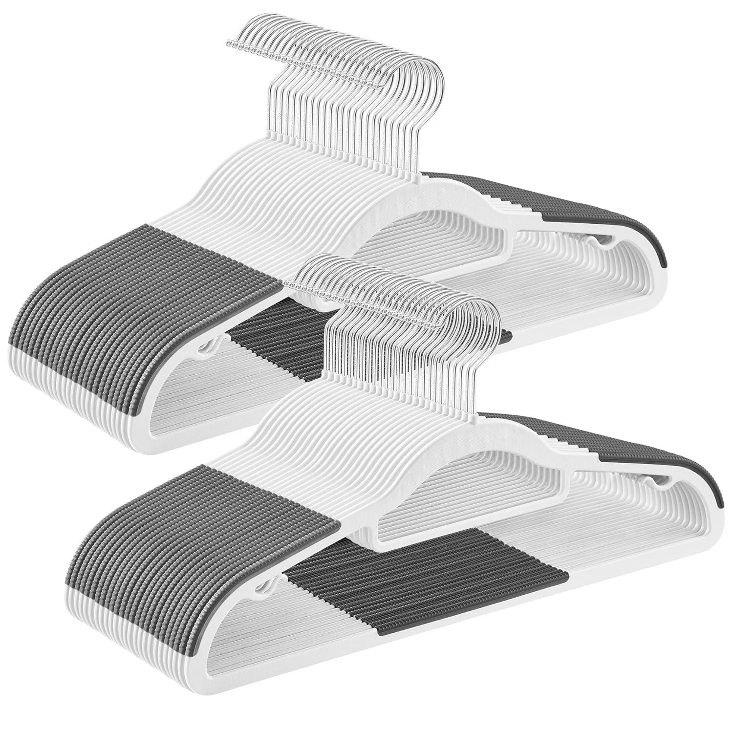 50PK Coat Hangers Non Slip - Space Saving Plastic Clothes Hangers, Slim Pant Hangers, U-Slide, Heavy Duty, 360°Swivel Hook, White