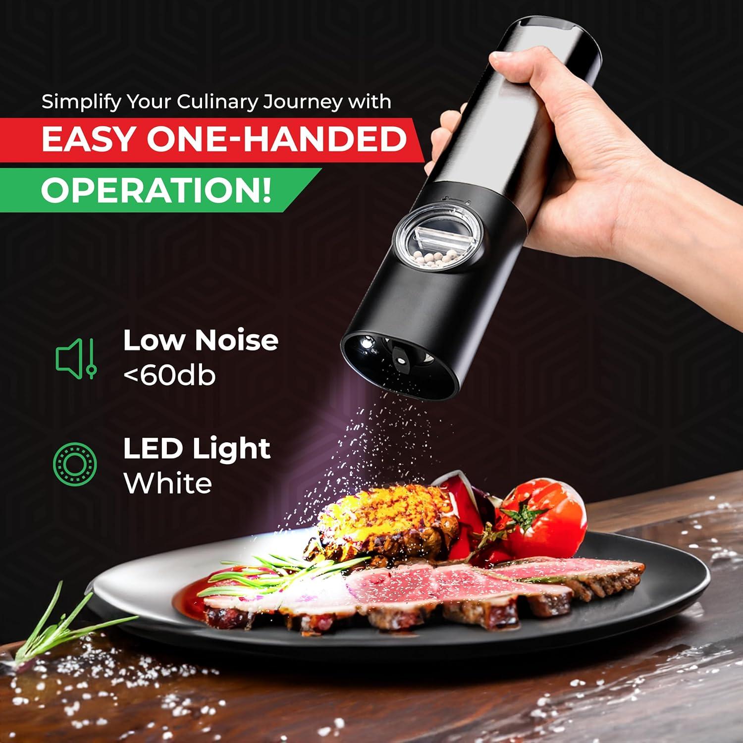 Electric Salt And Pepper Grinder Set W/usb Rechargeable Base, No Battery Needed, One Handed Operation, Automatic Powered Spice Mill Shakers Refillable