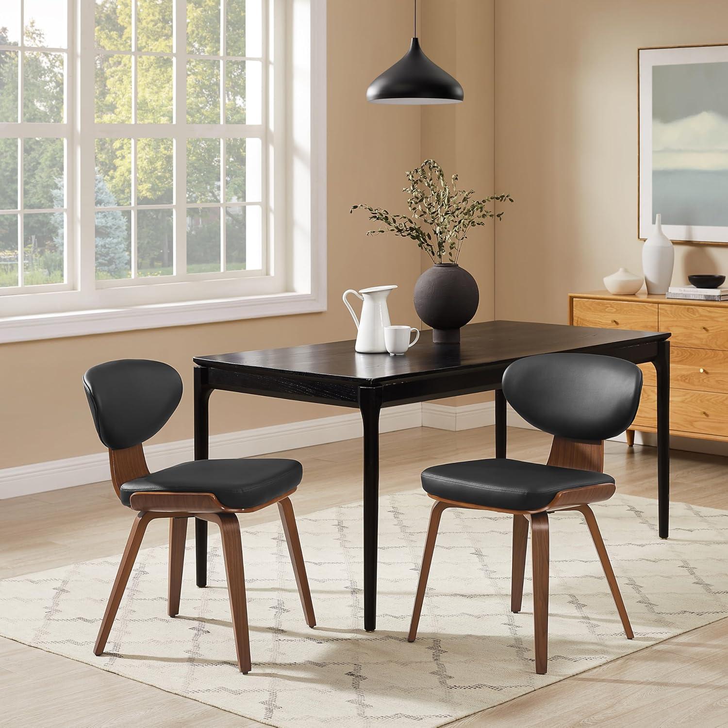 Art Leon Dining Chairs - Mid Century Modern Dining Room Chairs, Faux Leather Upholstered Armless Side Chair with Wood Legs for Kitchen, Set of 2, Walnut Bentwood/Black