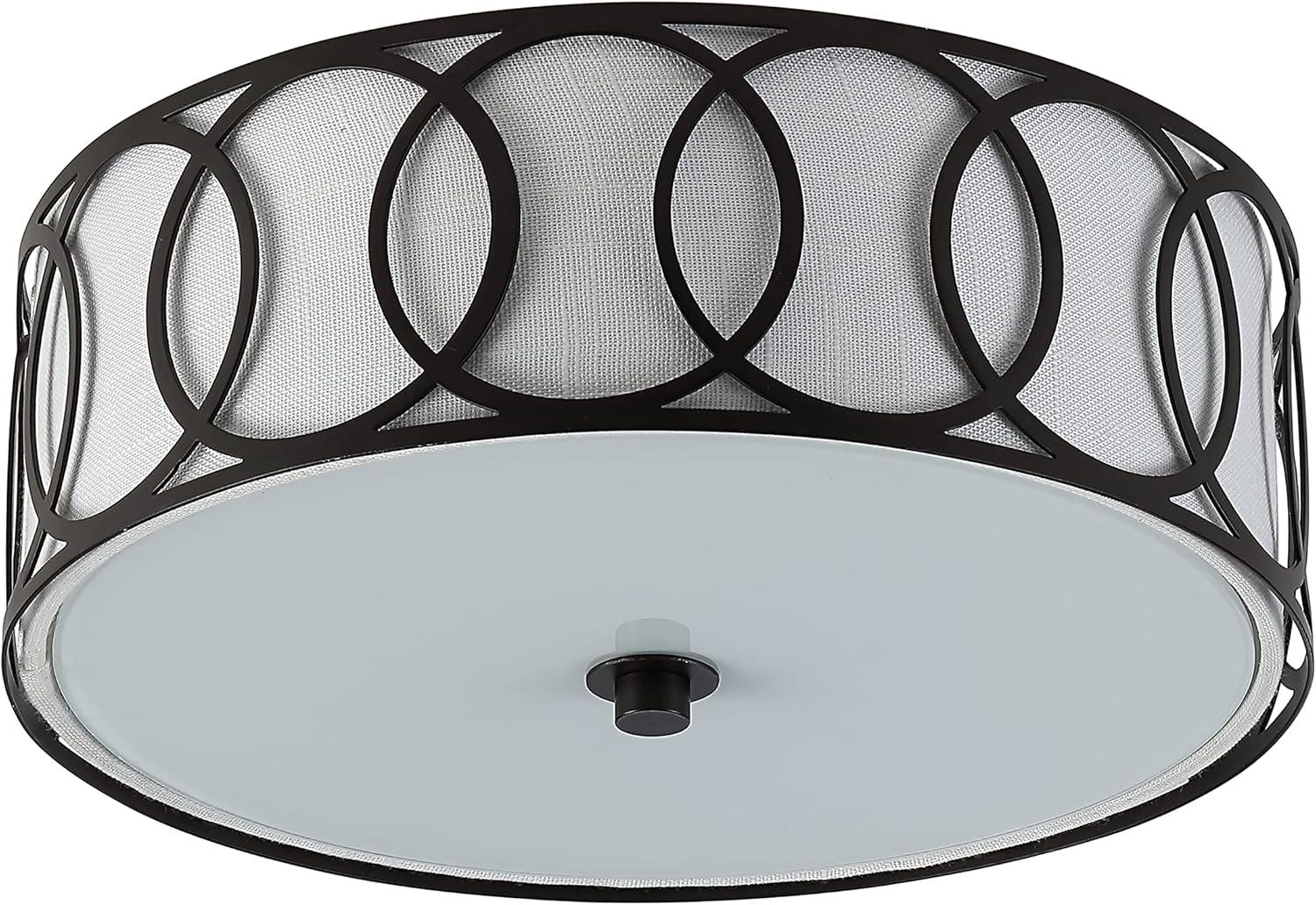 Eloise 12.25" Linen Drum Flush Mount in Oil Rubbed Bronze