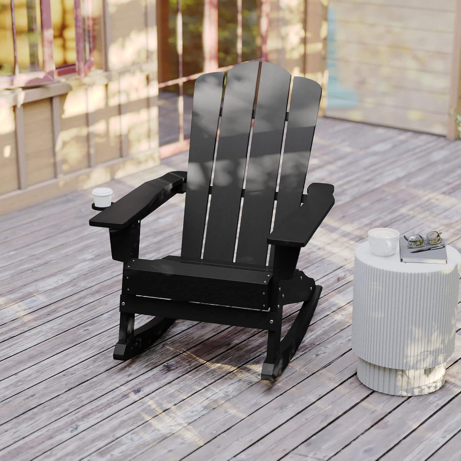 Flash Furniture Halifax HDPE Adirondack Chair with Cup Holder and Pull Out Ottoman, All-Weather HDPE Indoor/Outdoor Chair