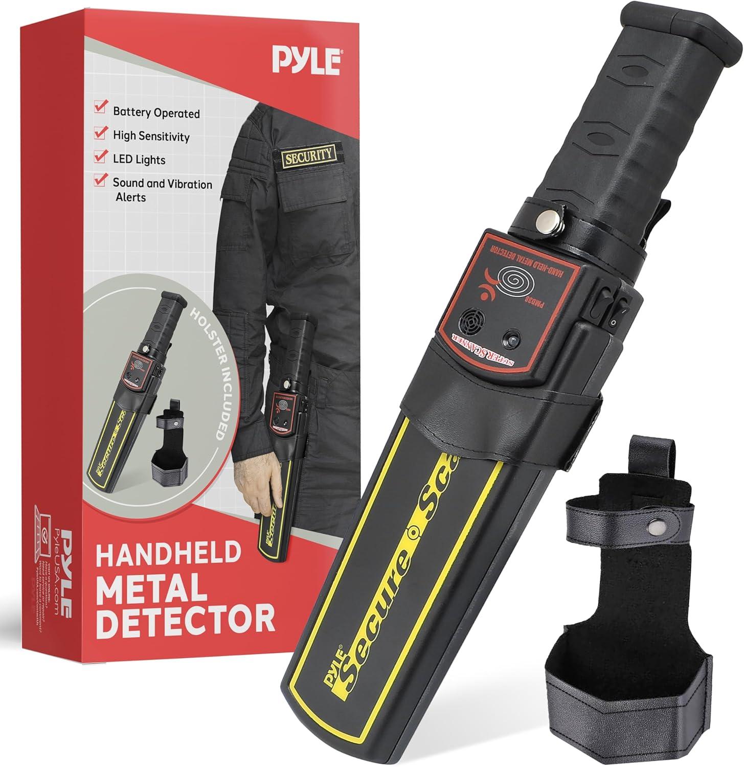 PYLE Handheld Metal Detector Security Wand - Portable Battery Operated Super Security Scanner w/ Adjustable Sensitivity, Sound Vibration Alerts, Detects Weapons, Knives & Other Metal Objects - PMD38