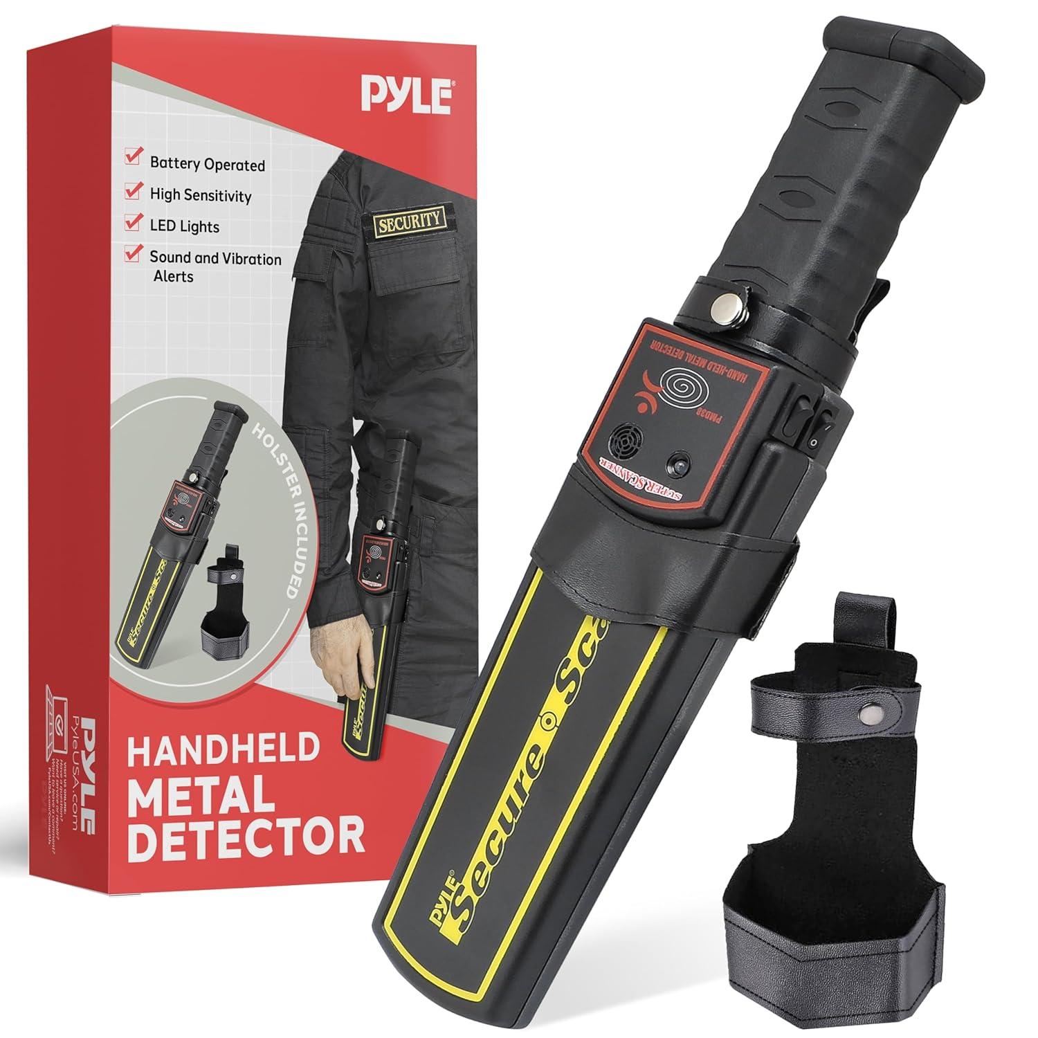 PYLE Handheld Metal Detector Security Wand - Portable Battery Operated Super Security Scanner w/ Adjustable Sensitivity, Sound Vibration Alerts, Detects Weapons, Knives & Other Metal Objects - PMD38