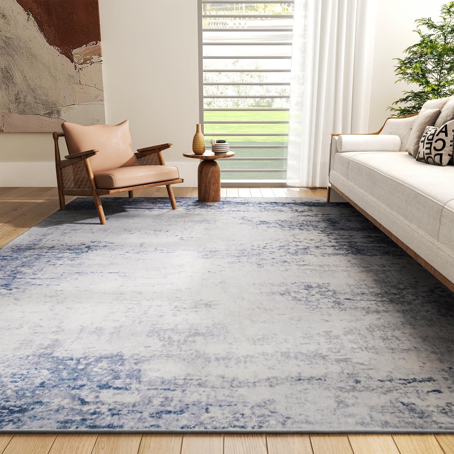 WhizMax 5'x7' Modern Blue Abstract Area Rug Machine Washable Contemporary Rug Soft Foldable Thin Accent Rug Anti-Slip Non-Shedding Floor Carpet