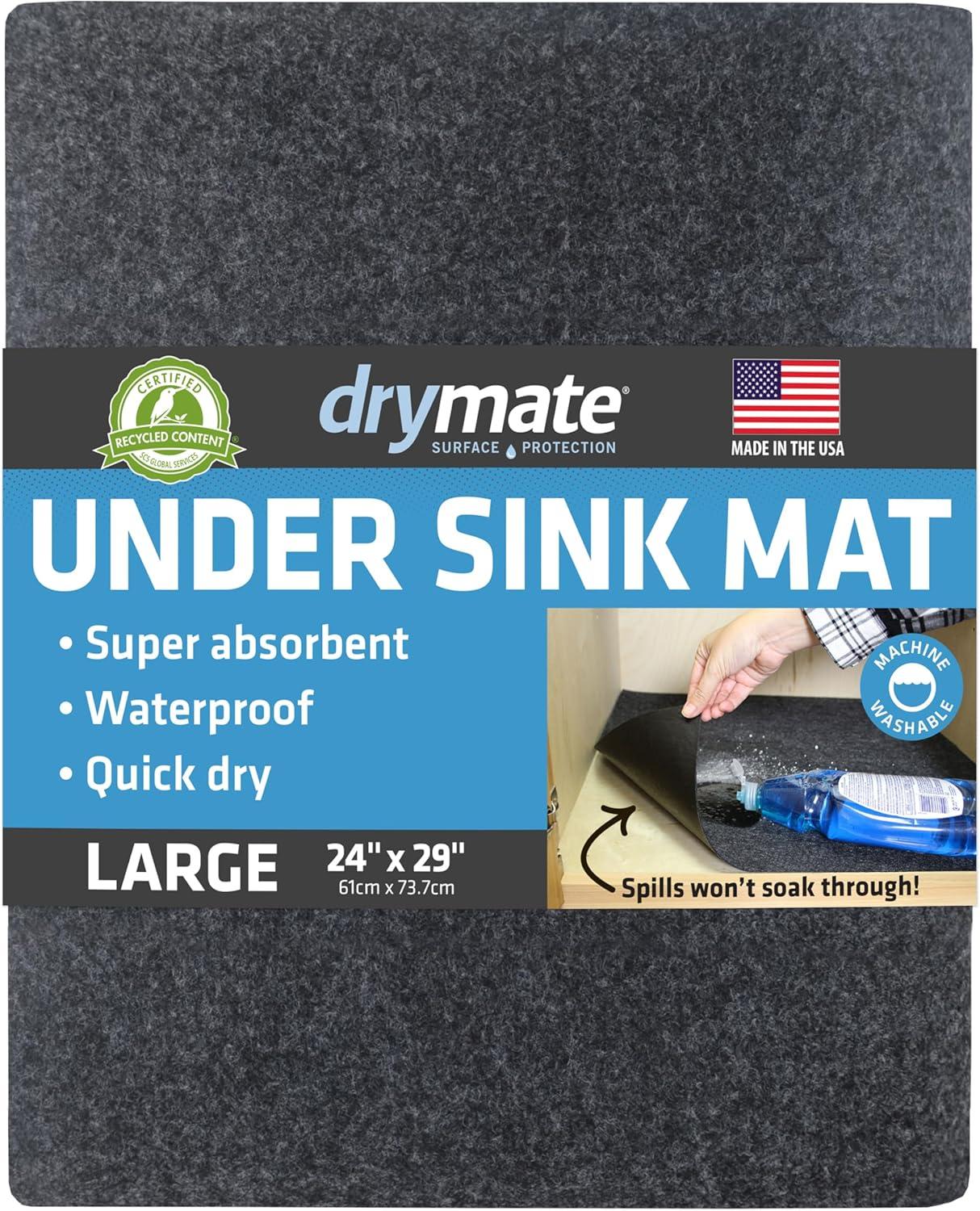 Drymate Under Sink Mat, Protective Cabinet Liner For Kitchen & Bathroom - Absorbent, Waterproof, Machine Washable (24”x29”) (Charcoal) (USA Made)