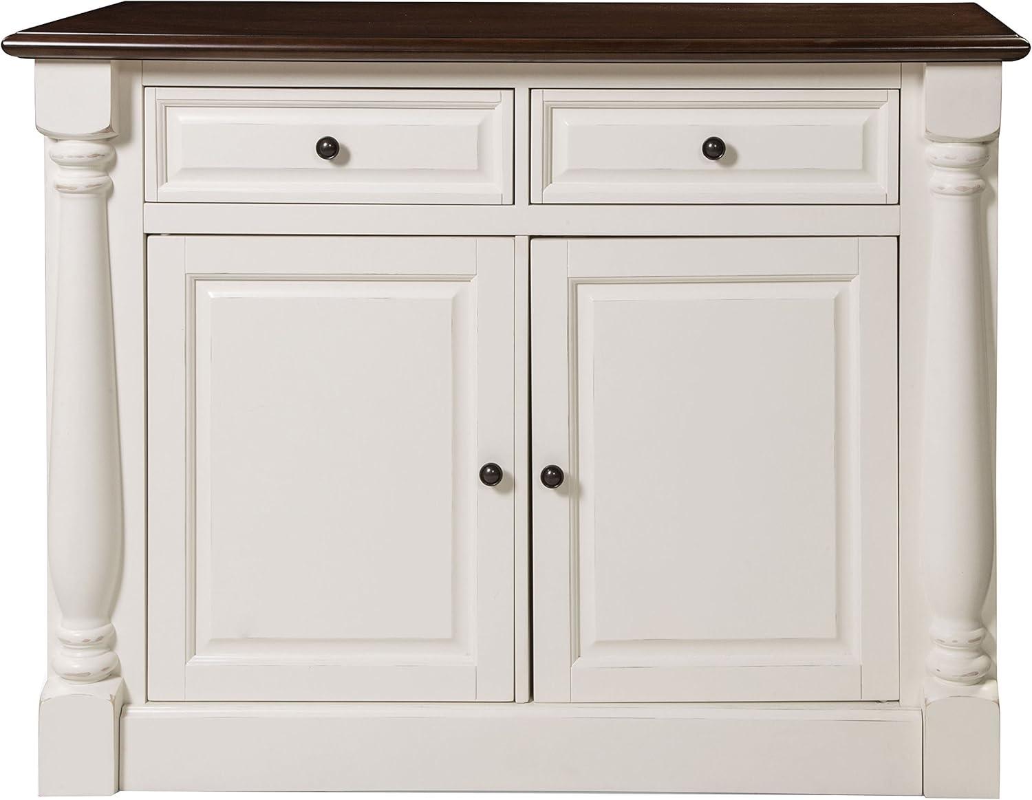 Elegant Distressed White Carved Sideboard with Adjustable Shelves