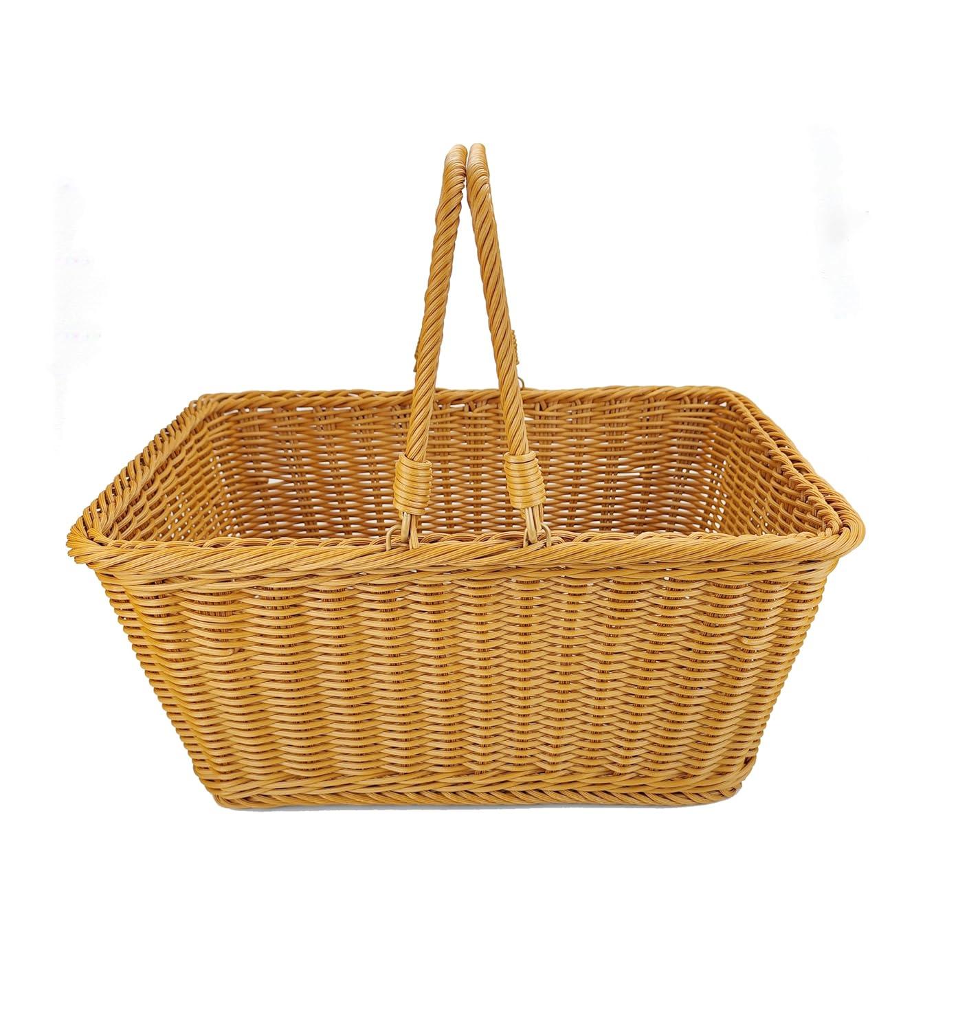 ANRUIDE 16"Poly Wicker storage Baskets,Handmade Woven Basket Harvest Basket Wicker Storage Basket for Picnic, Easter, Organizing, Gathering Vegetables(16" x 12") Brown