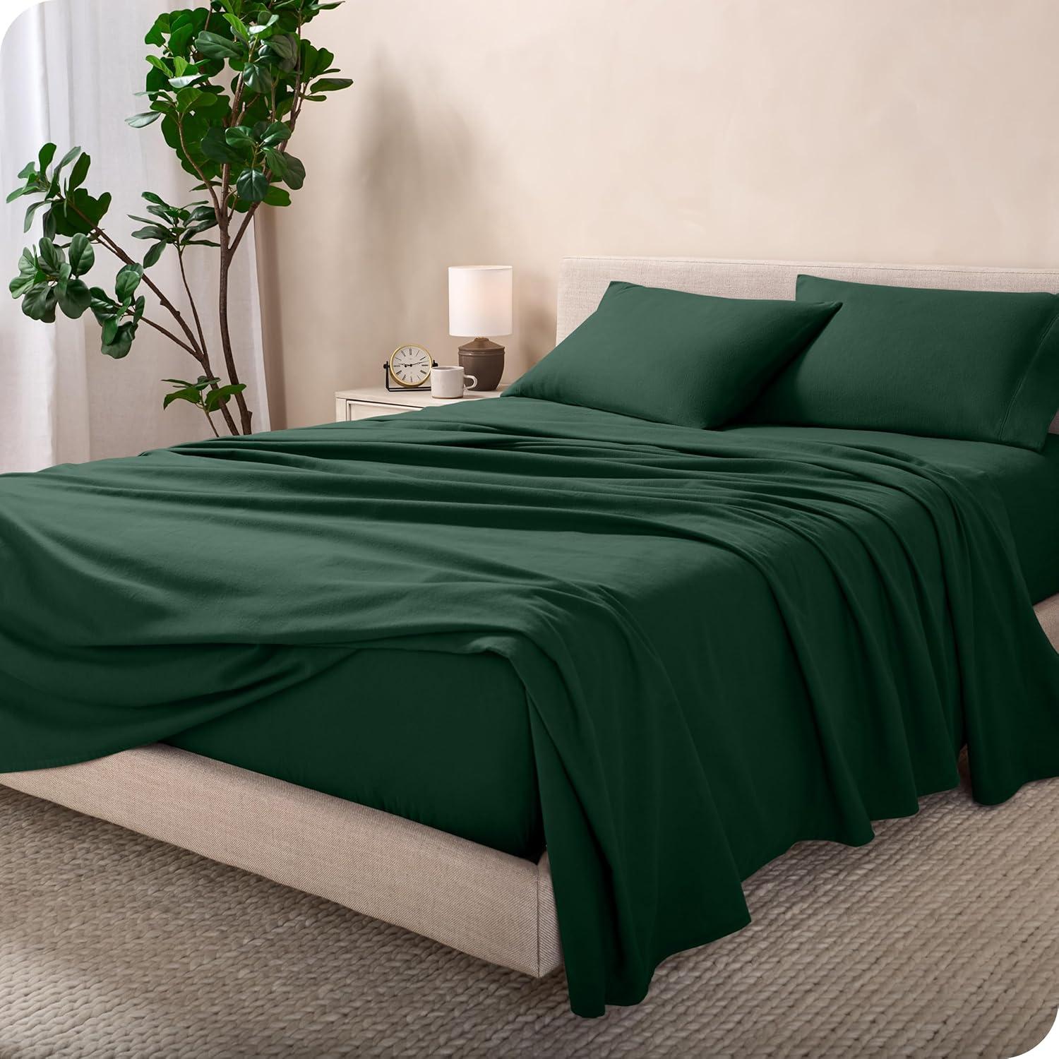 Forest Green Cotton Flannel Twin Sheet Set by Bare Home