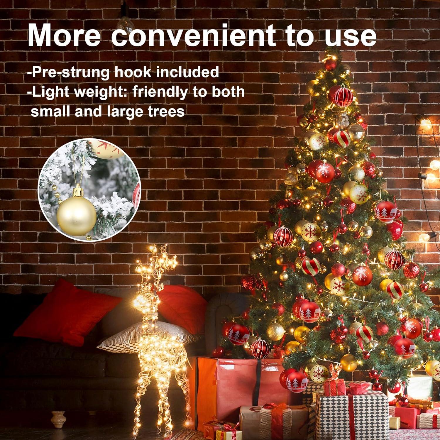 Zhourta 44Pcs Gold and Red Christmas Hanging Balls Christmas Proof Ball Ornaments for Party Holiday Christmas Tree Supplies Home Yard Decorh