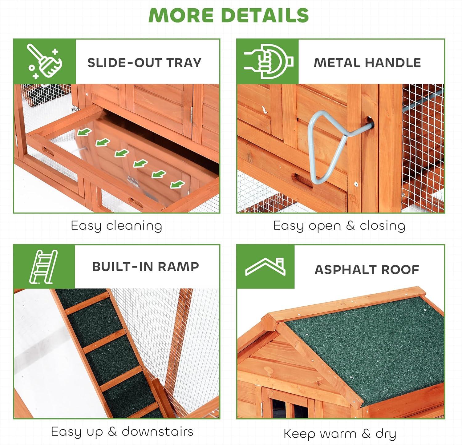 PawHut 124" Dual Chicken Coop, Wooden Large Chicken House, or Rabbit Hutch, Hen Poultry Cage Backyard with Outdoor Ramps and Nesting Boxes, Natural