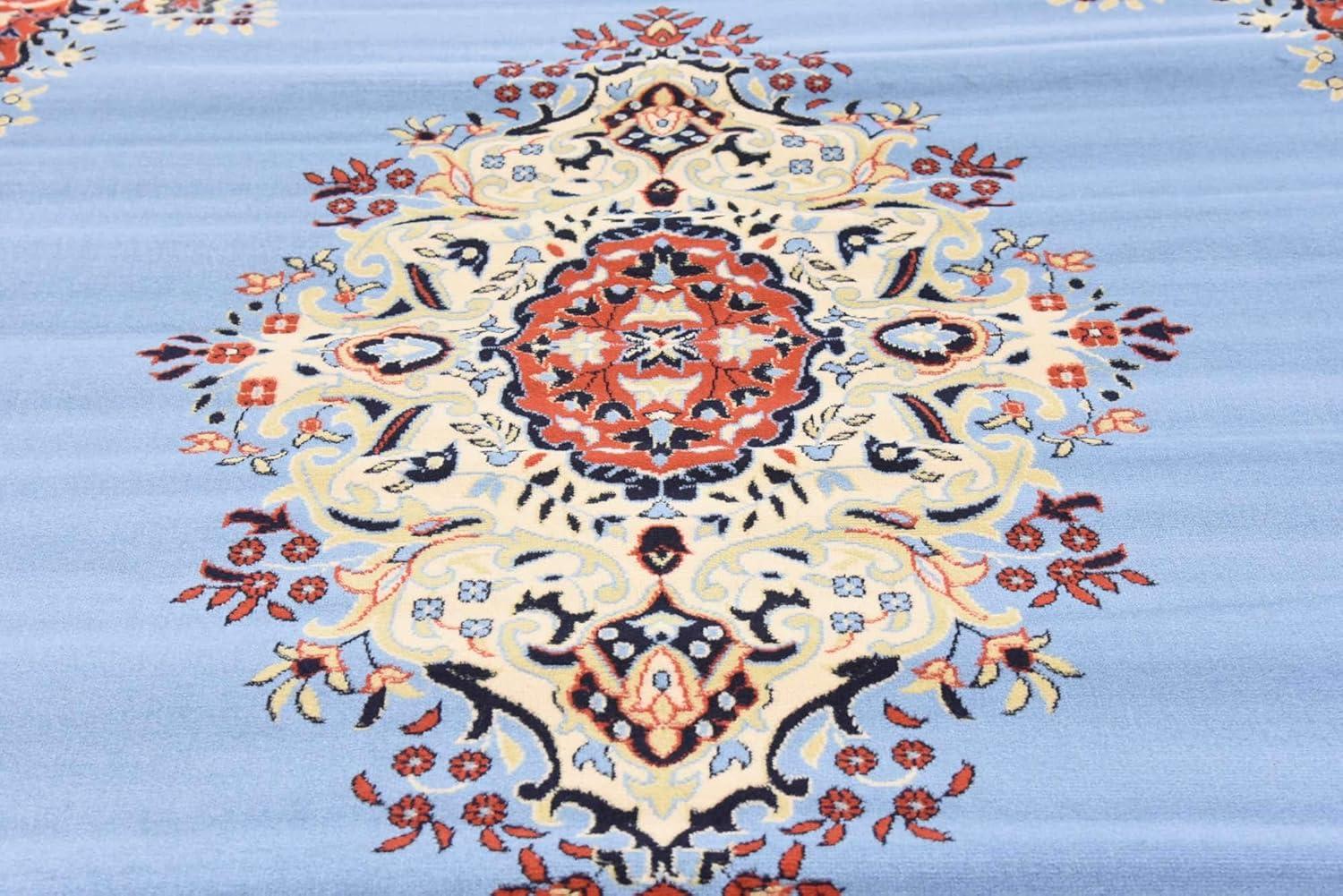 Light Blue Medallion Synthetic 9' x 12' Rectangular Rug