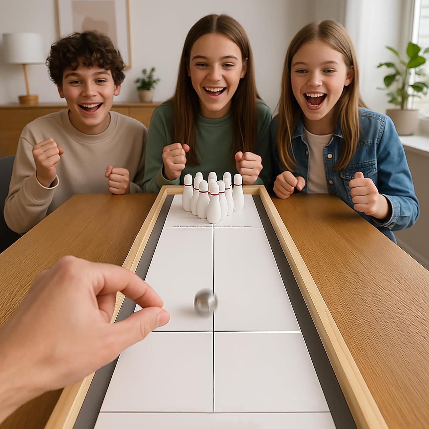 Sterling Games Tabletop Shuffleboard, Bowling and Curling 3 in 1 Combo Game Board Set for Kids and Family