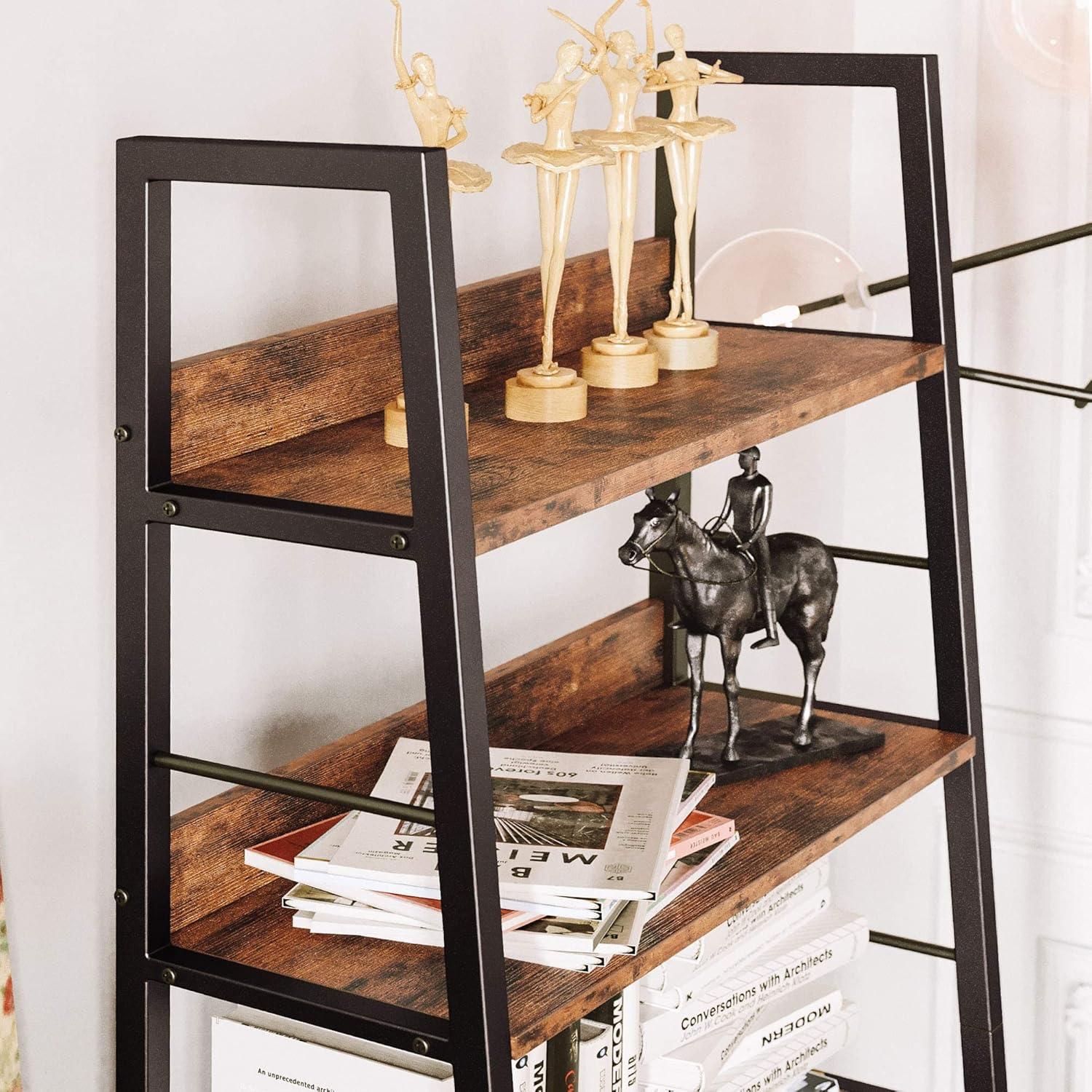 Industrial Bookshelves and Bookcases  Ladder Shelf 5 Tier with Metal Frame for Living Room   Office  Rustics Brown