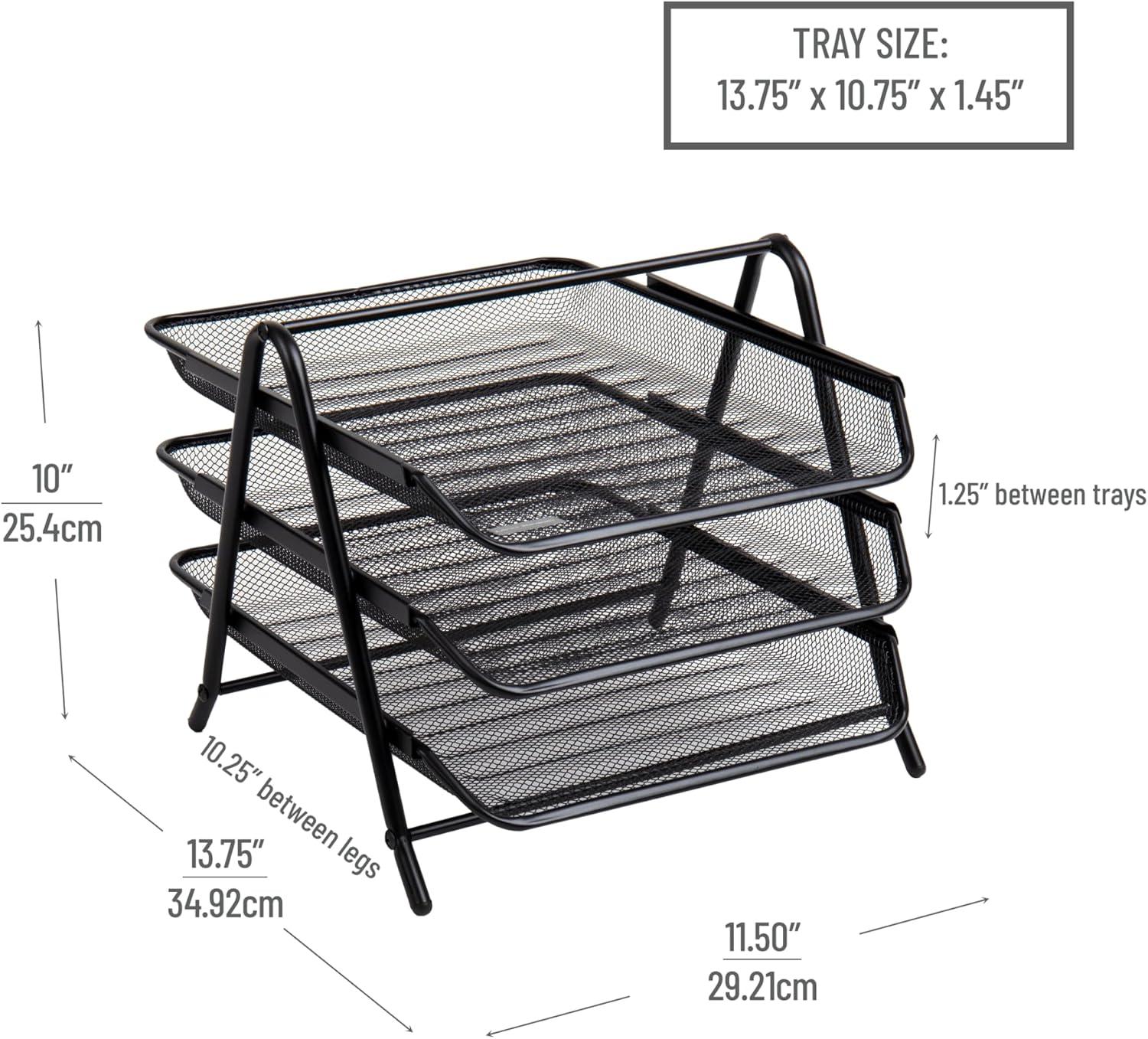 Black Metal Mesh 3-Tier Letter Tray Organizer, Set of 2