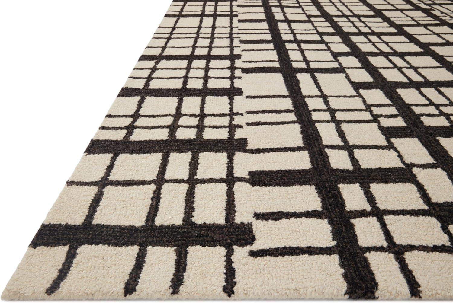 Polly Oversized Grid Black and Ivory Hand-Tufted Wool Rug