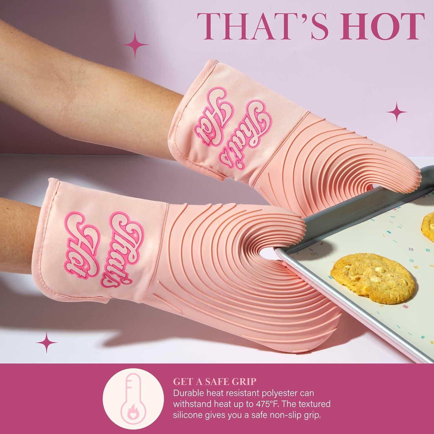 Paris Hilton THAT'S HOT Pink Oven Mitt Set, Heat Resistant Pot Holders Featuring Non-Slip Textured Silicone Grips, 2-Piece Set, Pink YUN8 YUN8