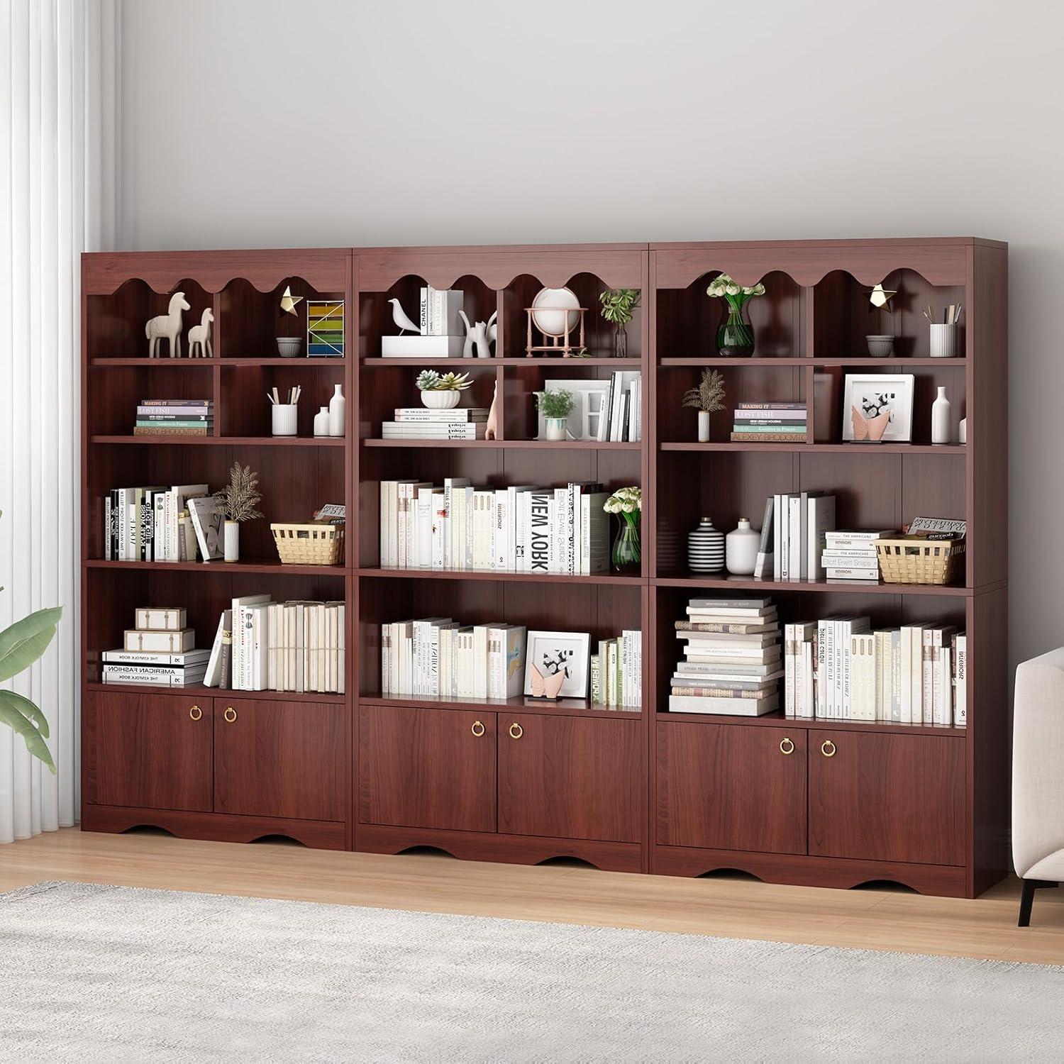 Bookshelf 5 Tier Open, Bookcase Modern with Doors, Wood Bookcase Storage Organizer Shelf, 63 inch Storage Shelves for Bedroom Living Room Office