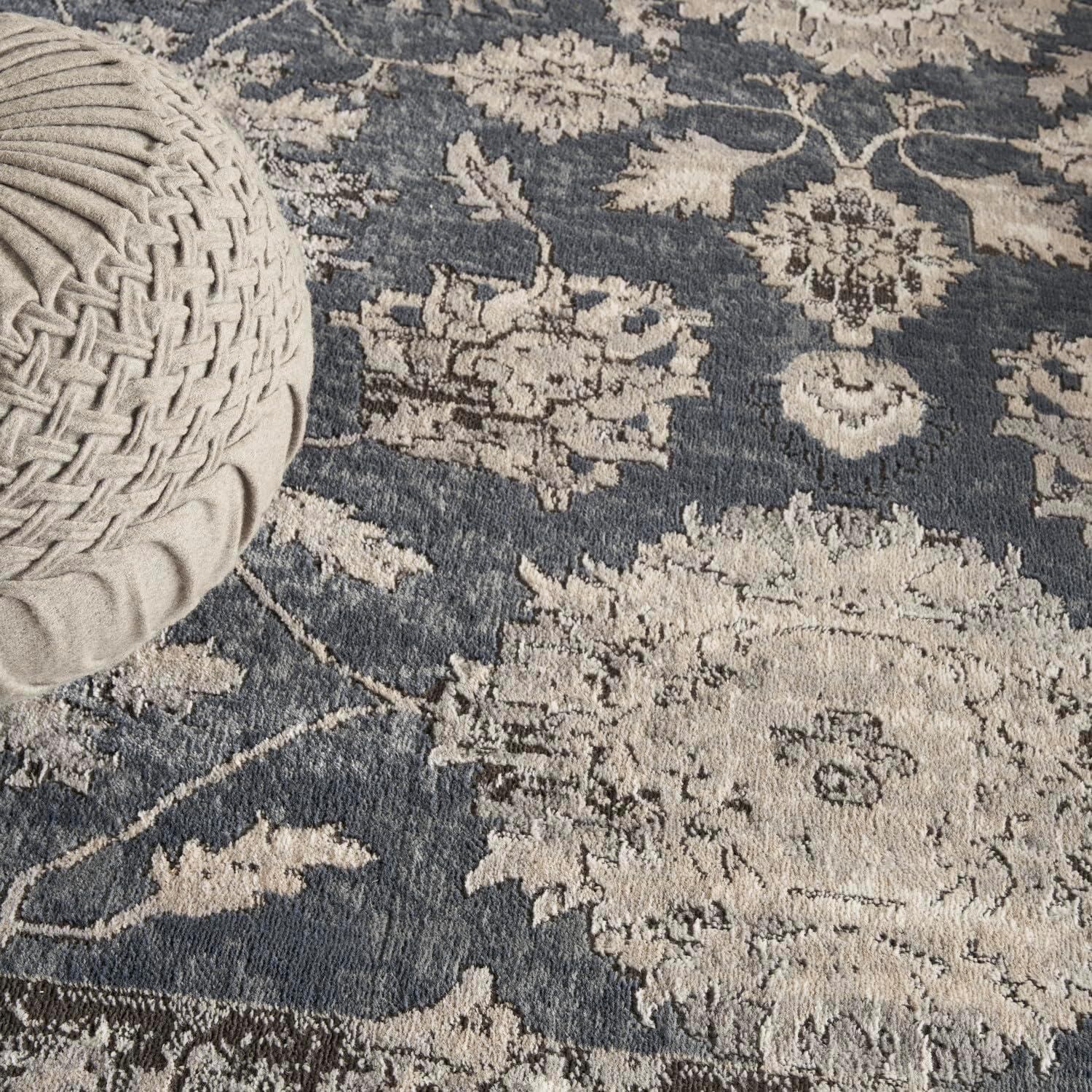 Smokey Blue and Ivory Floral Medallion 6'7" x 9'6" Synthetic Area Rug