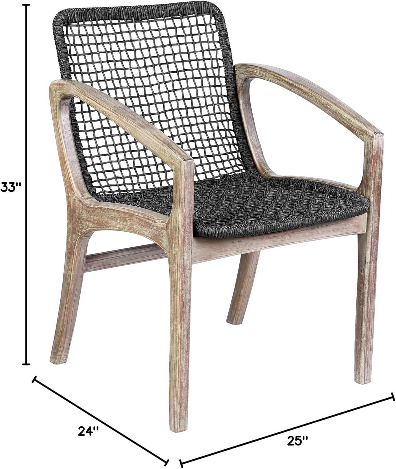 Brighton Outdoor Patio Dining Chair in Light Eucalyptus Wood and Charcoal Rope